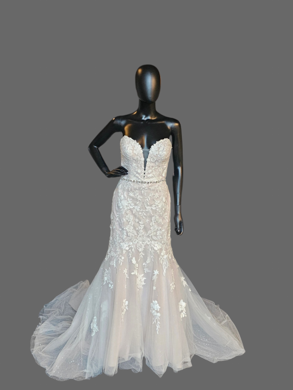 Blush/Ivory Lace Belted Fit - Oleg Cassini