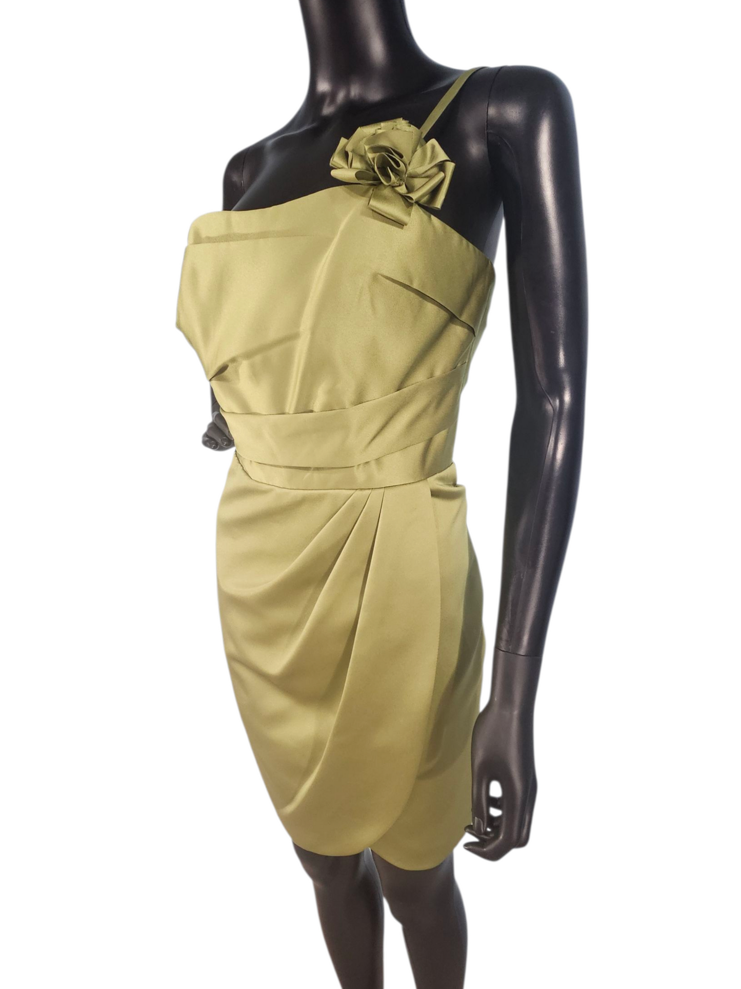 Moss Satin Fitted One Shoulder Cocktail Dress - Da Vinci