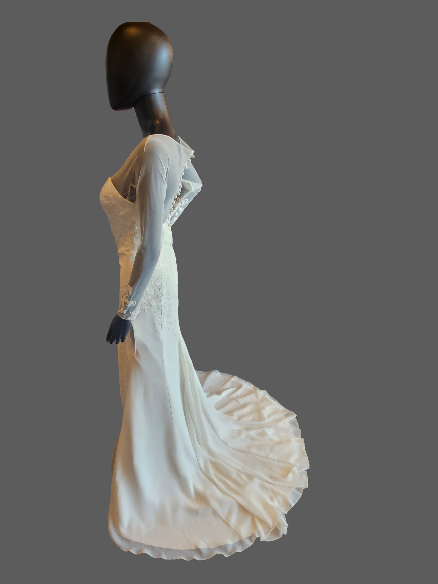 Ivory Fit/Flare Long Sleeve Wedding Gown - Davids Bridal NWT