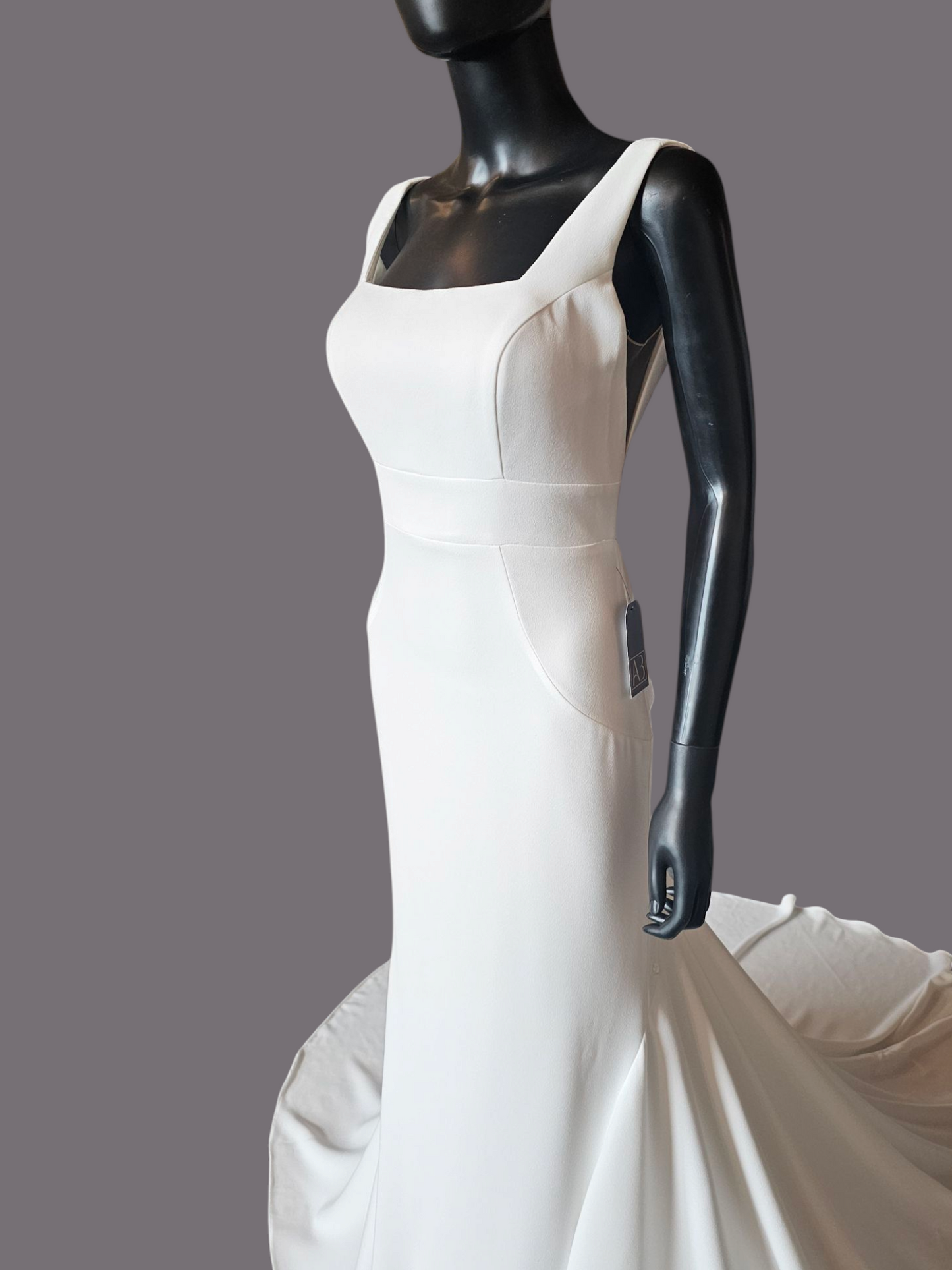 Ivory Crepe Fit/Flare Square Neck Wedding Gown - Mori Lee