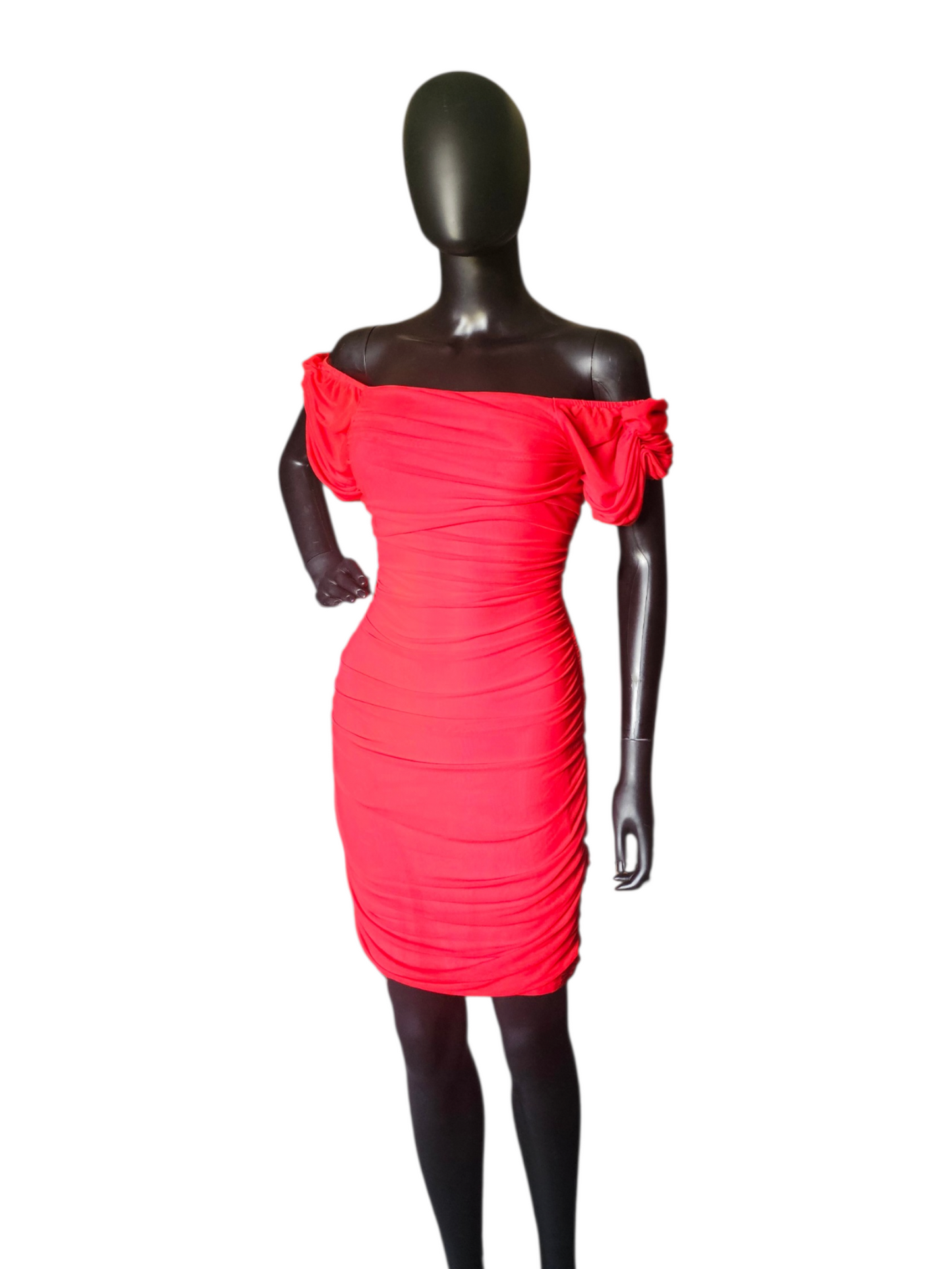 Red Net Ruched Cap Sleeve