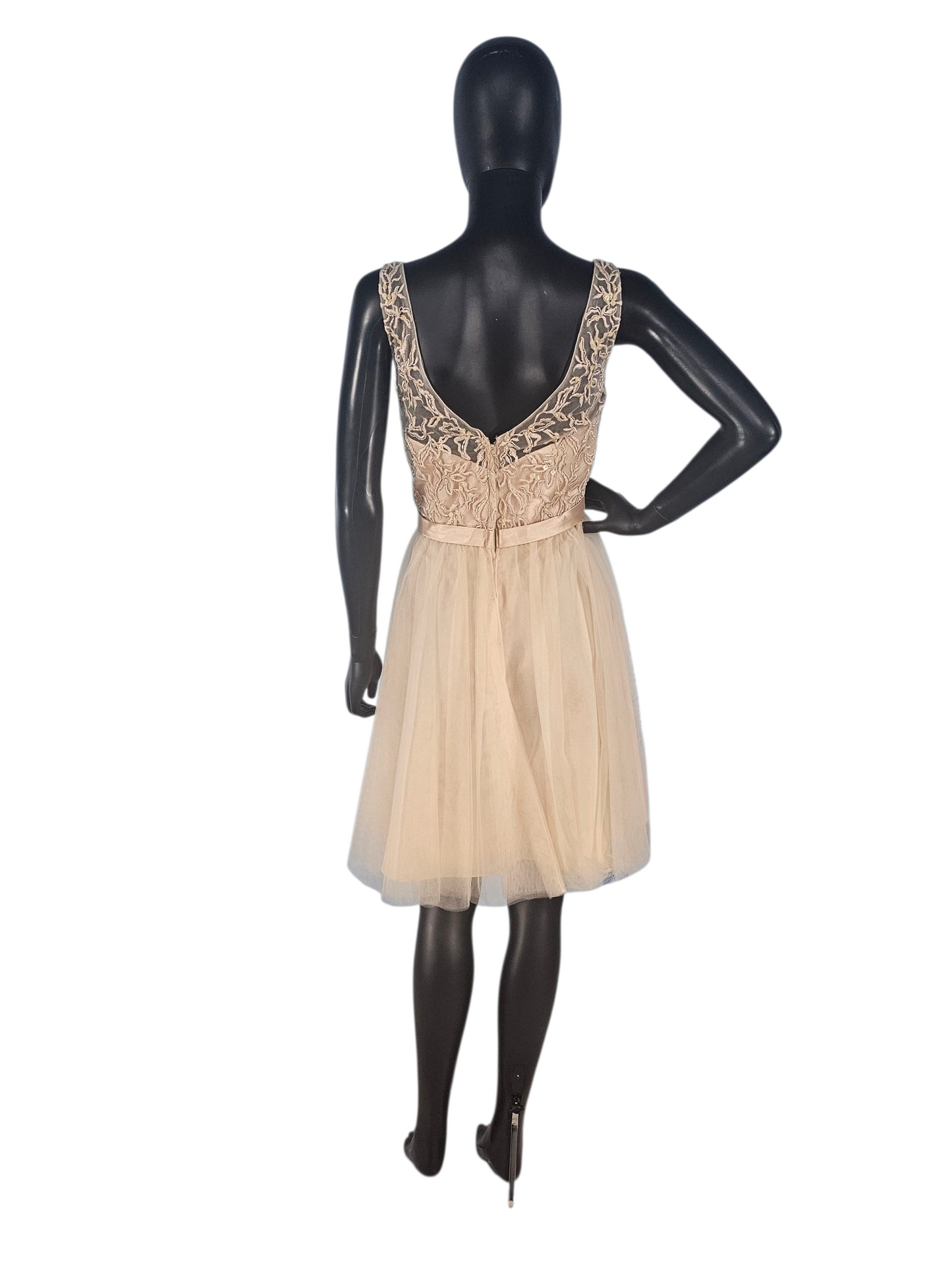 Champagne V-Neck Embroidered Formal Dress - Mori Lee