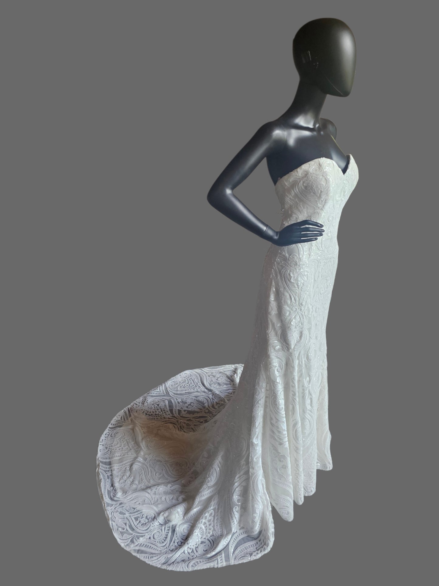 Full Sequin Deco Patterned Fit/Flare Wedding Gown - Da Vinci