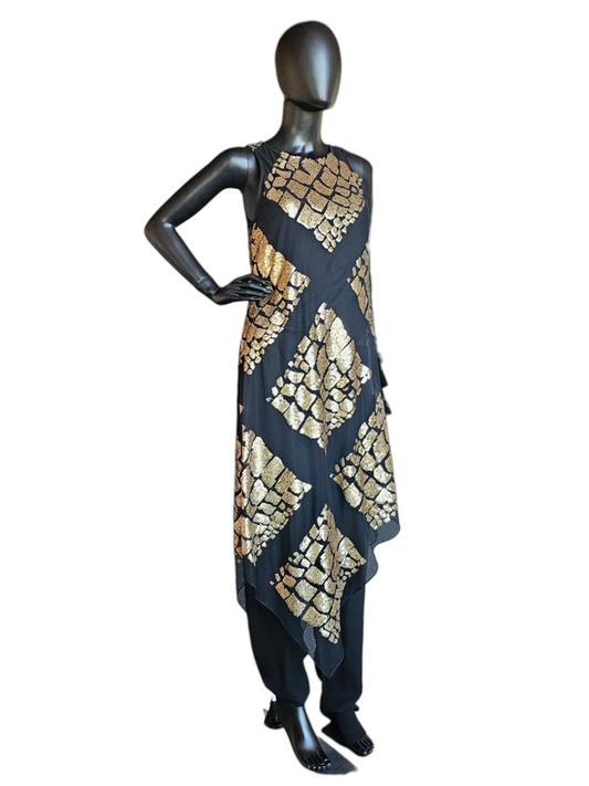 Black/Gold Sequin Top Silk Tunic/Pant  Formal/ Religious Occasion - Catherine Bacon