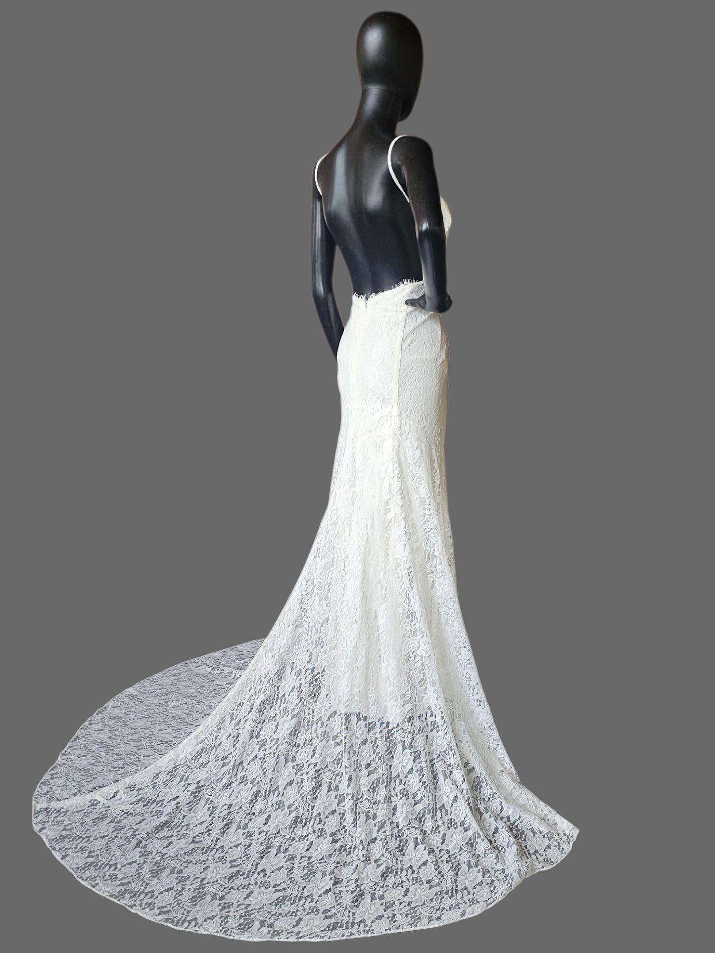 Floral Lace Fit/Flare Open Back Spaghetti Strap Fitted Wedding Gown - Galina