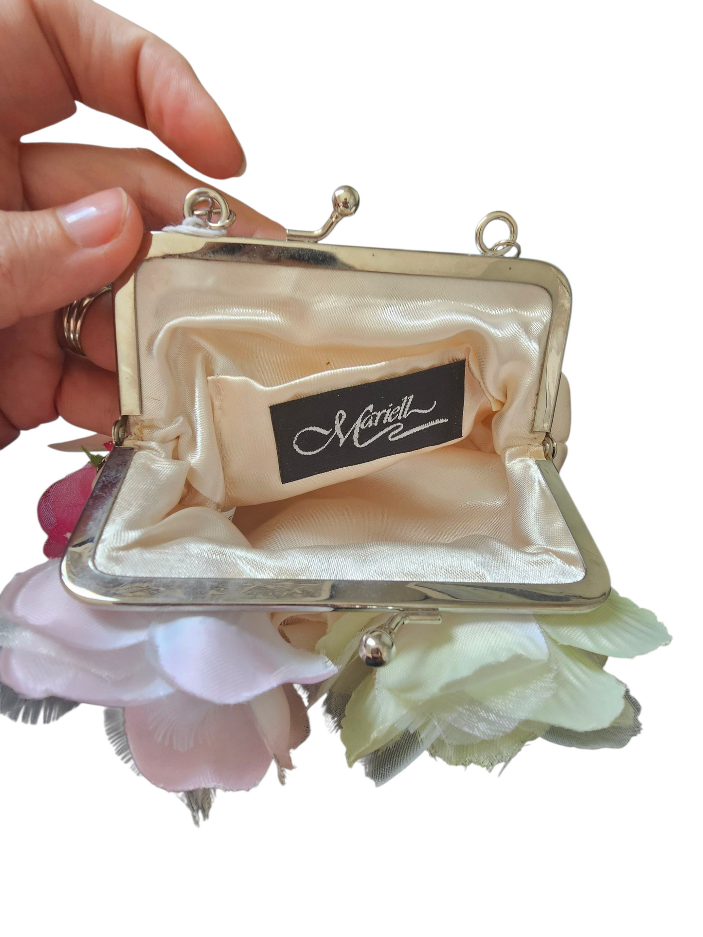 Satin/Multicolored Flower Handbag