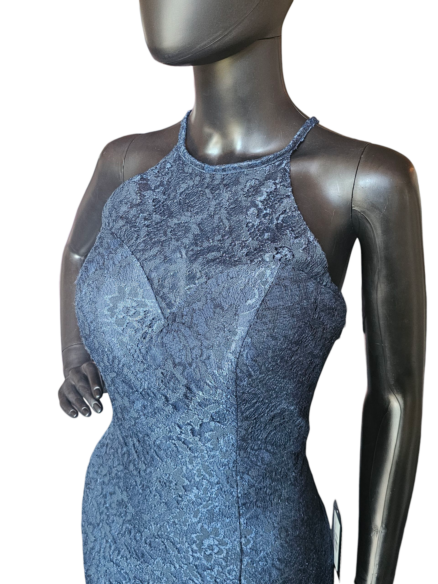 Navy Lace Fit/Flare Halter Maxi Formal/Bridesmaid/Mothers Dress - Da Vinci