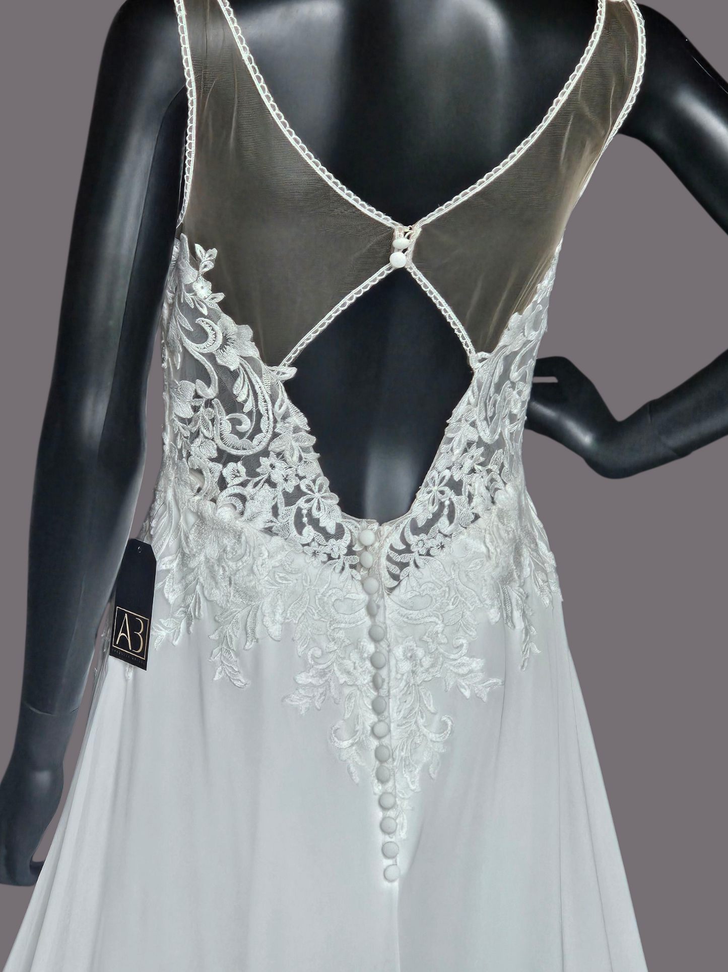 Ivory Chiffon V-Neck Open Back - Mori Lee