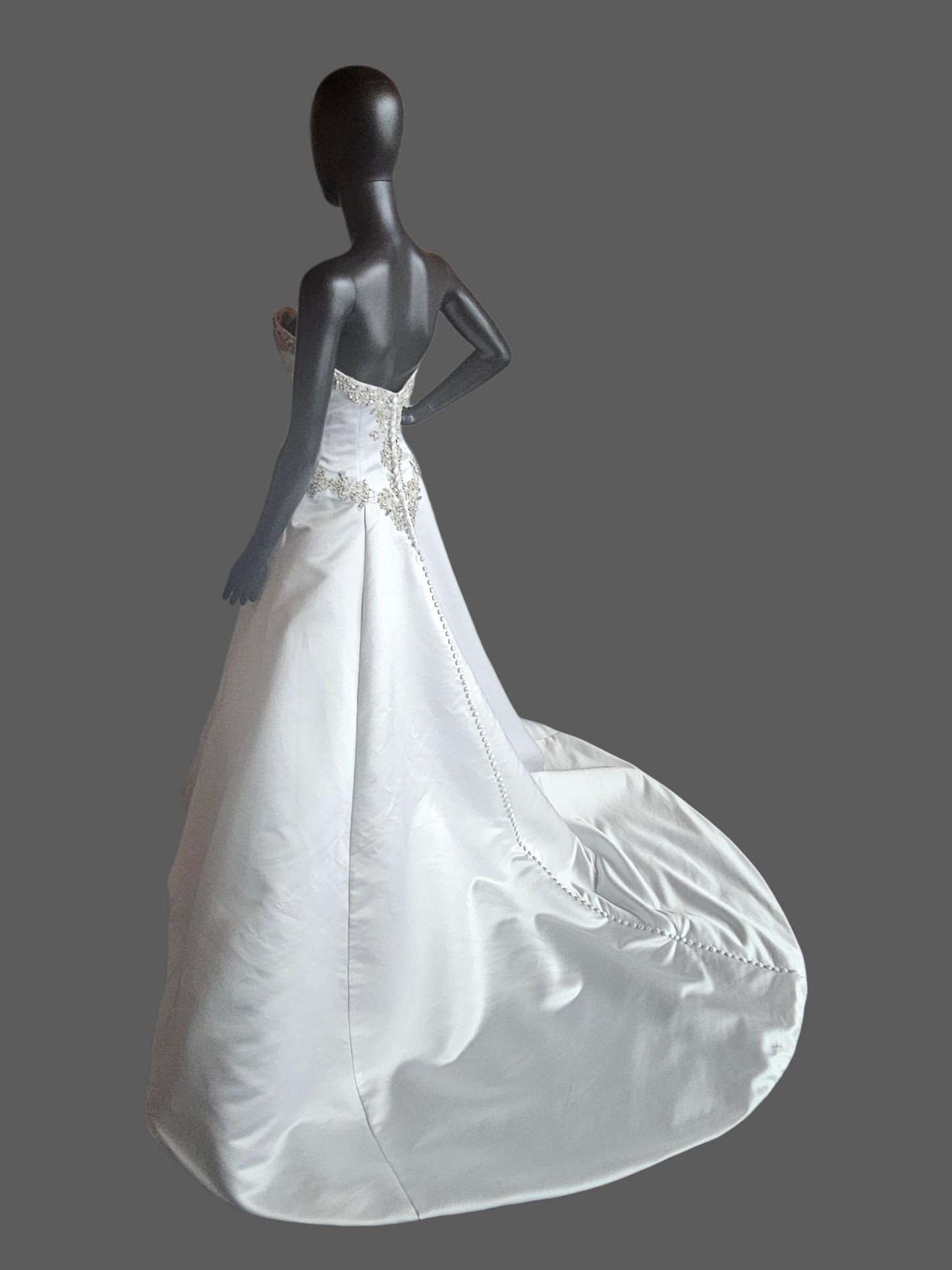 White Satin Basque Waist Strapless Sweetheart Wedding Gown - Mori Lee