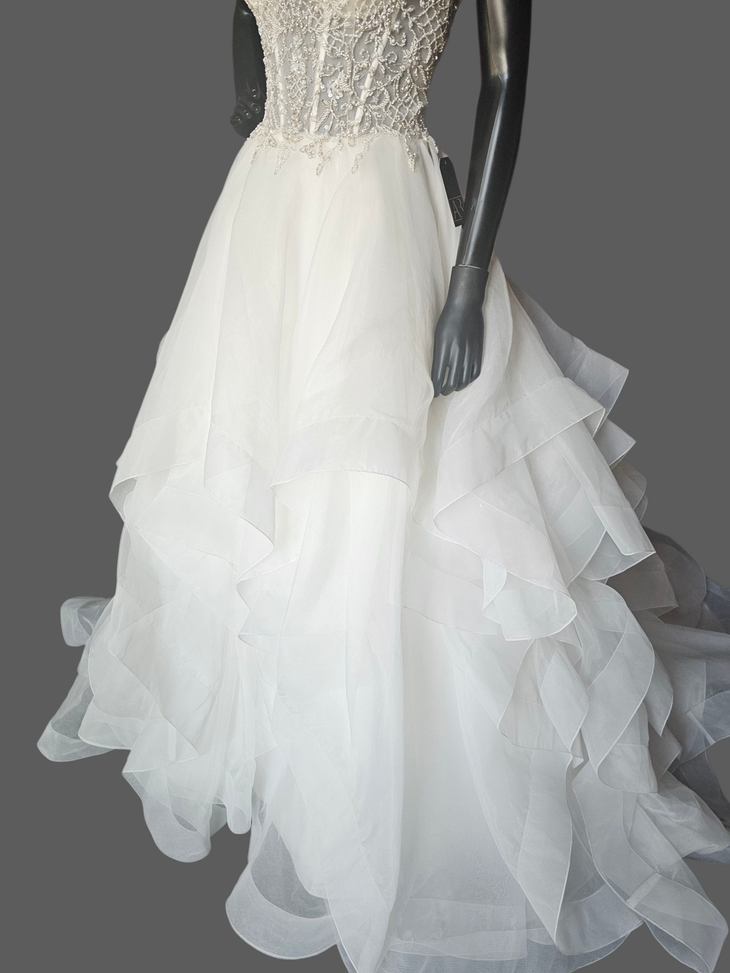 Ivory Horsehair Tiered Illusion Halter A-line NWOT Wedding Gown - Mori Lee