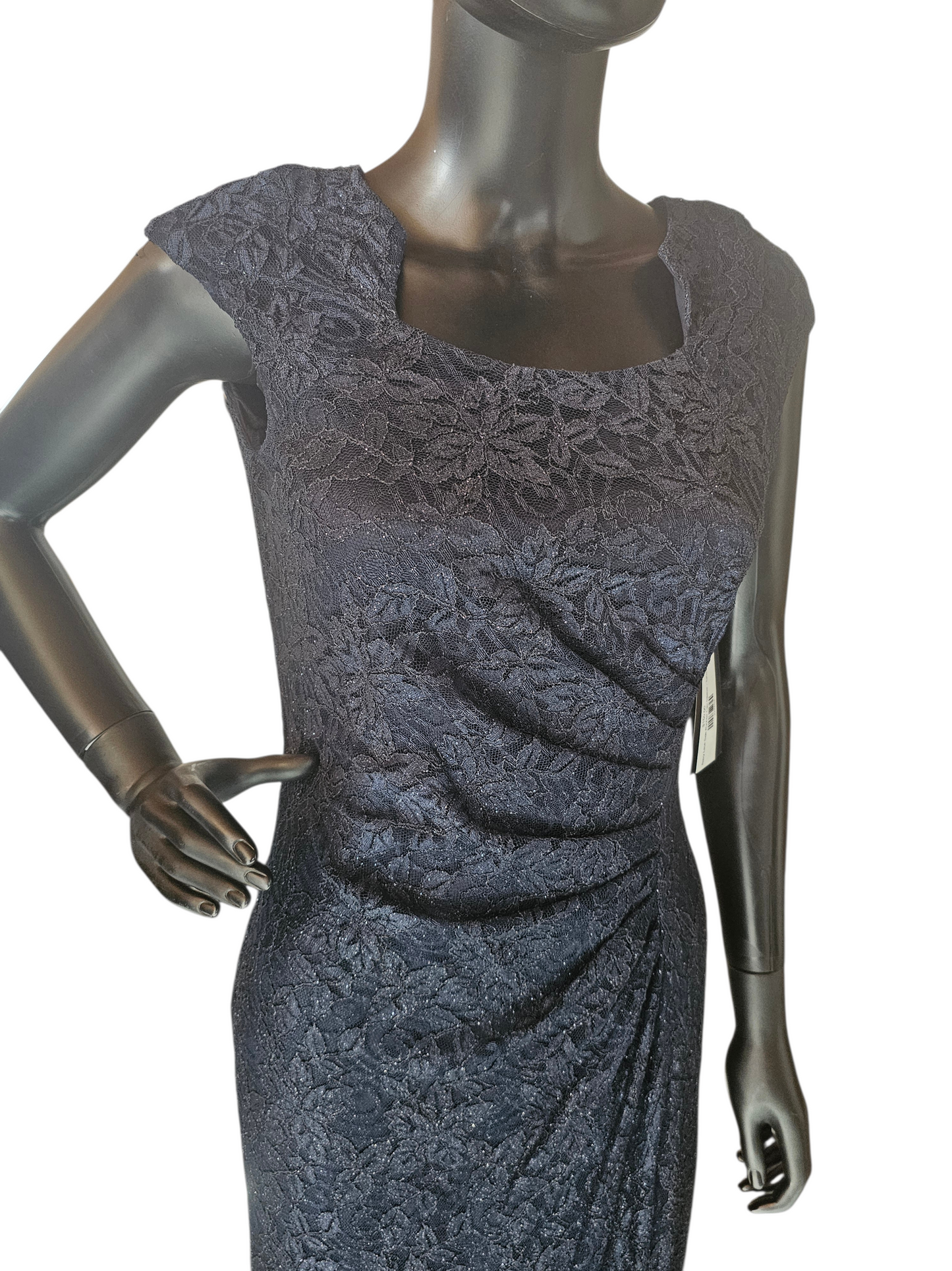 Navy Lace Side Ruched Cap Sleeve Maxi Formal Dress - Tahari