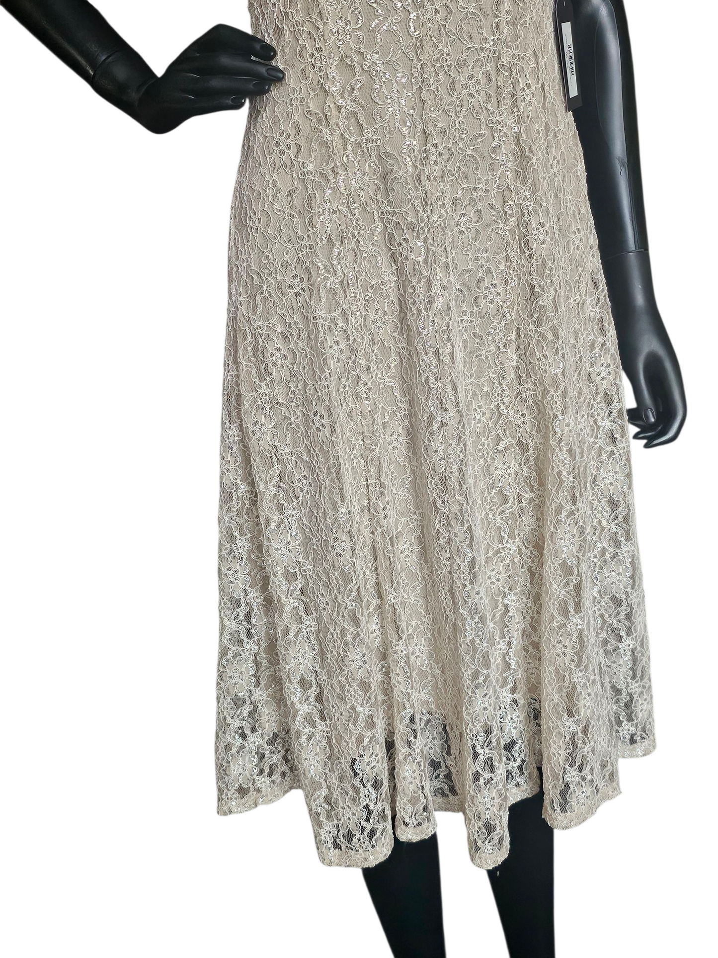 Champagne/Silver V-Neck Lace Mid-Length Cocktail Dress - J. Taylor