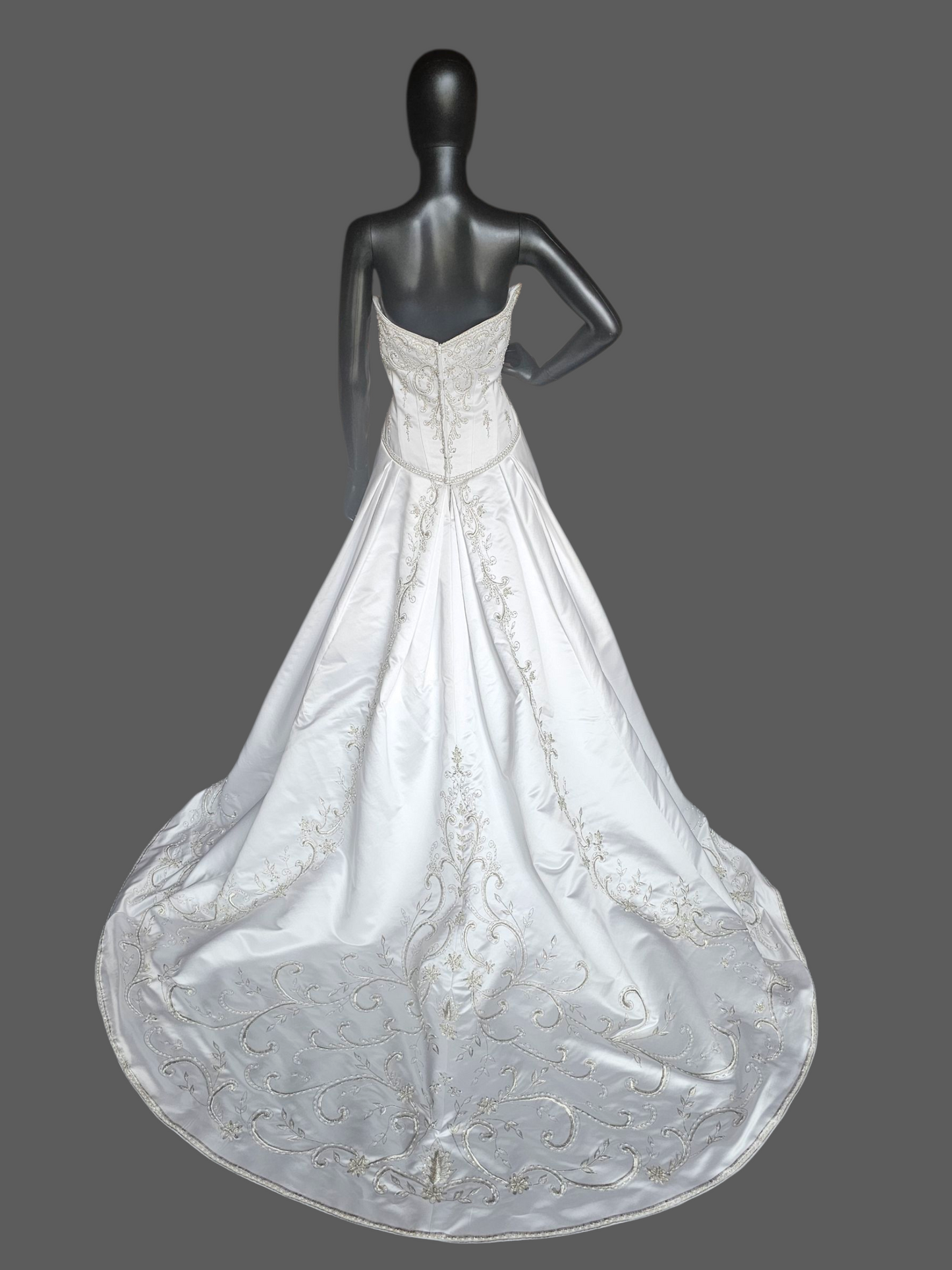 White Satin Drop Waist A-Line Wedding Gown  - Casablanca