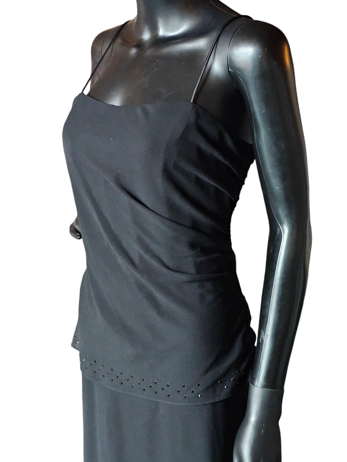 Black Crepe Asymmetrical Straight Cut Formal Dress