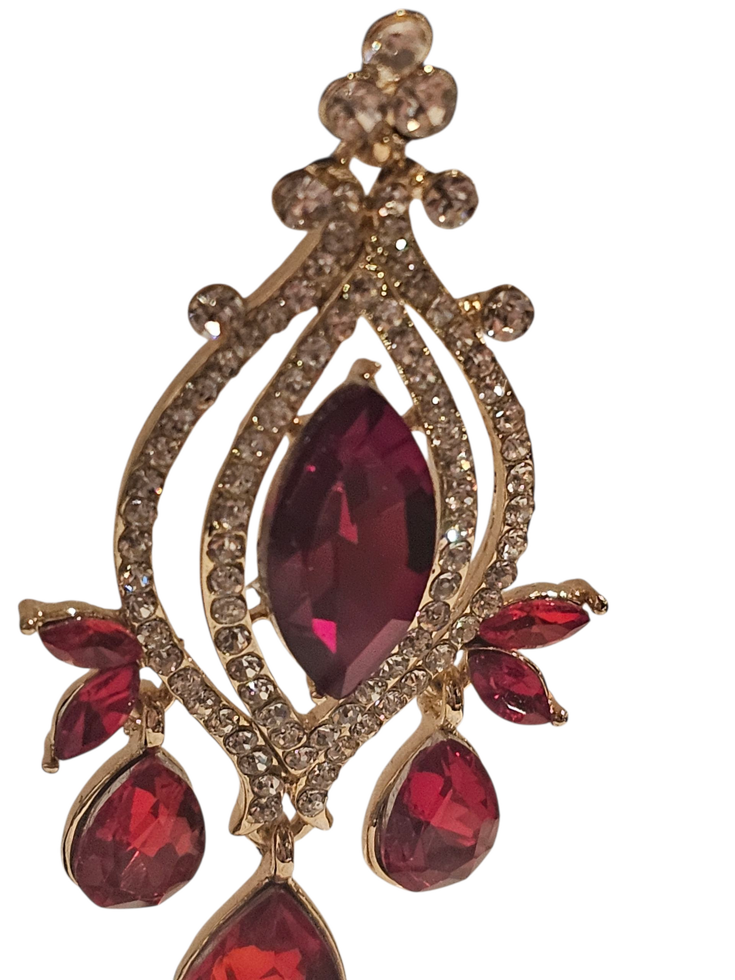 Ruby/Gold Teardrop Chandelier Earring