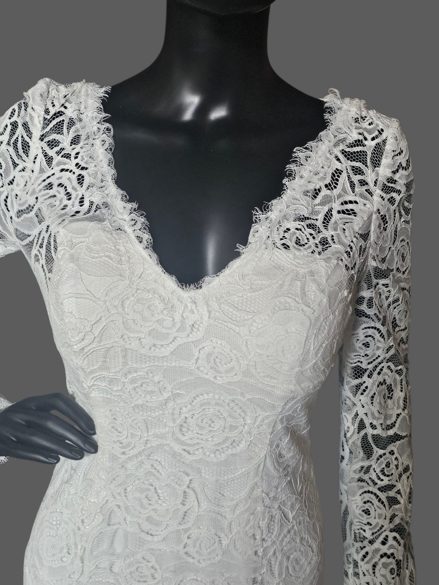 Ivory Long Sleeve Lace Fit/Flare Wedding Gown - DB Bridal