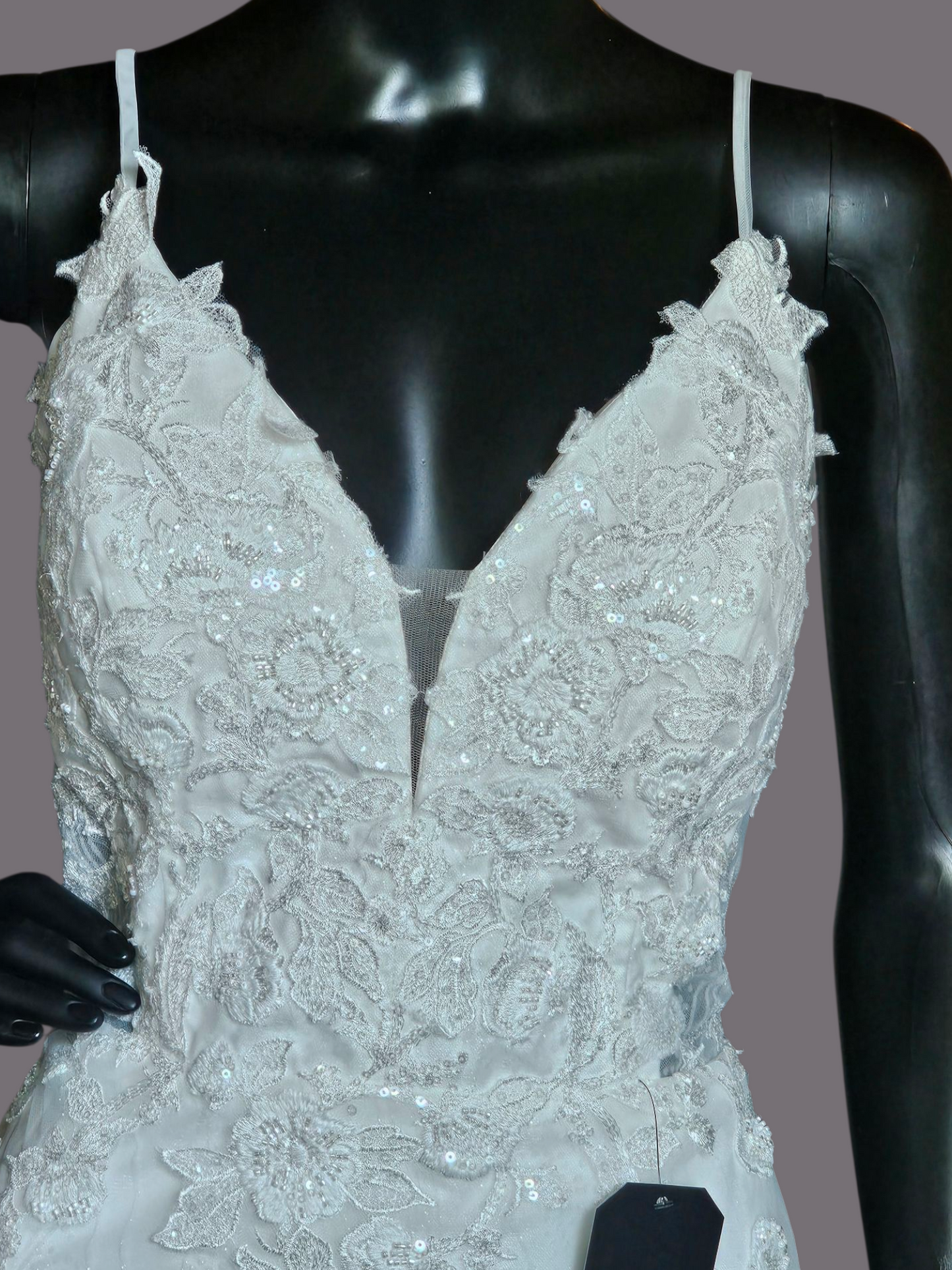 Layered Sequin Spaghetti Strap Fit and Flare Wedding Gown - Da Vinci