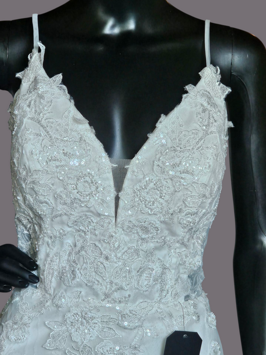 Layered Sequin Spaghetti Strap Fit and Flare Wedding Gown - Da Vinci