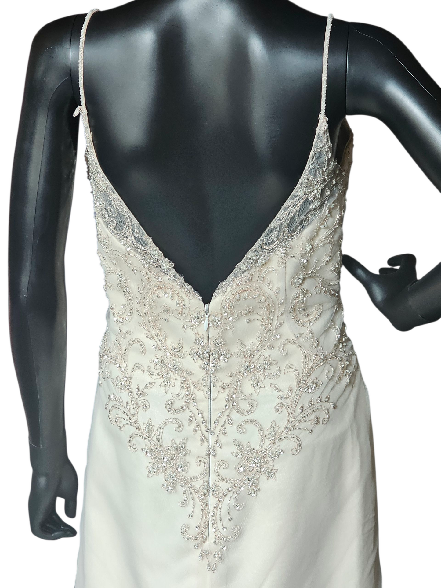 Champagne/Rose Gold Spaghetti Strap A-Line Wedding Gown - Beloved