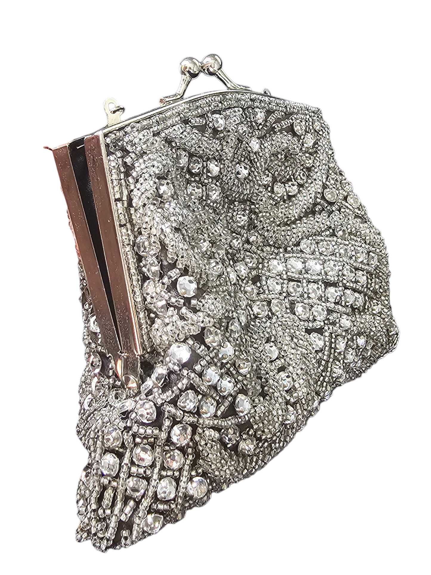 Black/Silver Crystal Beaded Clasp Handbag