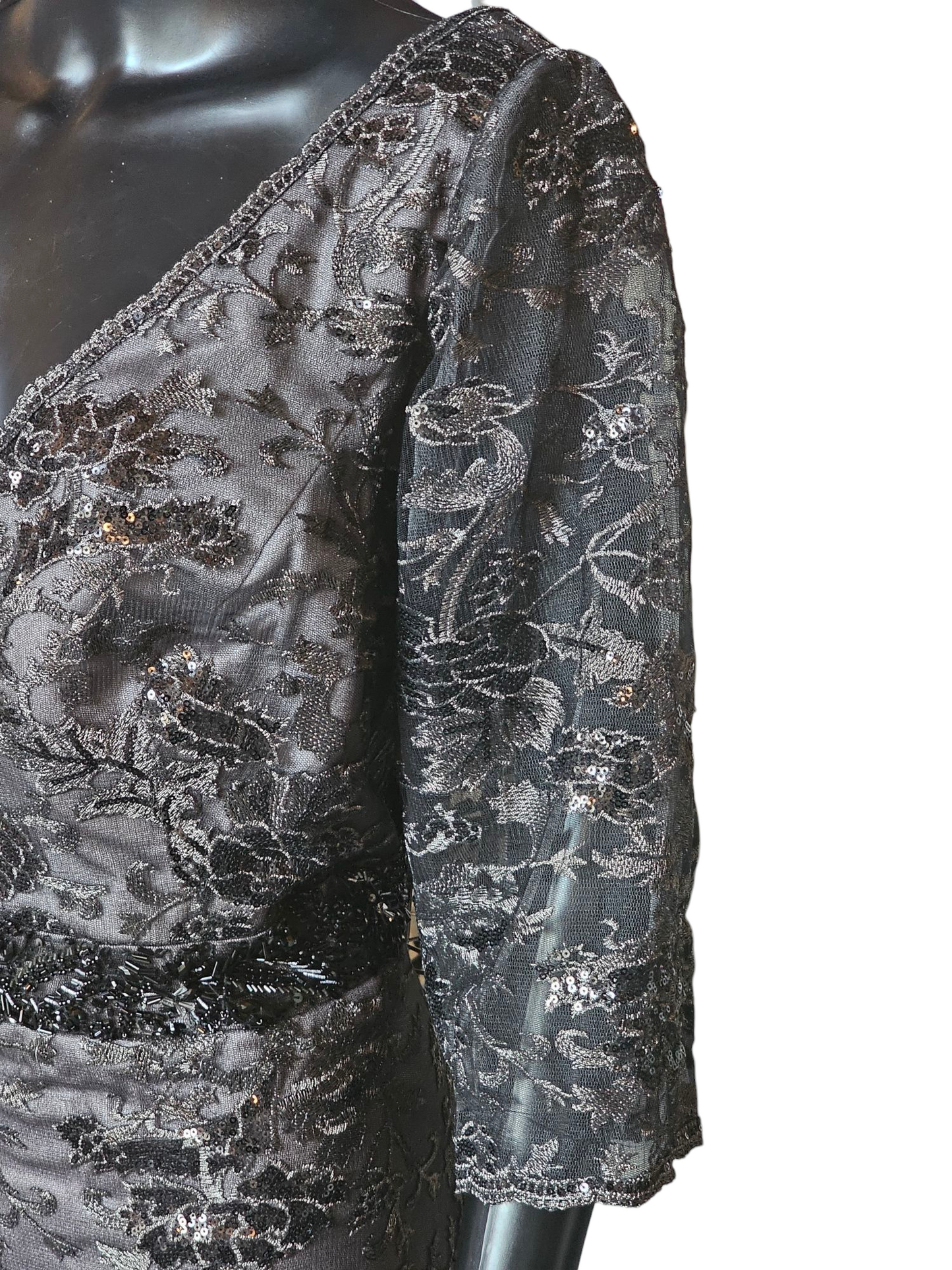 Black Floral Overlay Wide Sleeve Formal Dress - Montage