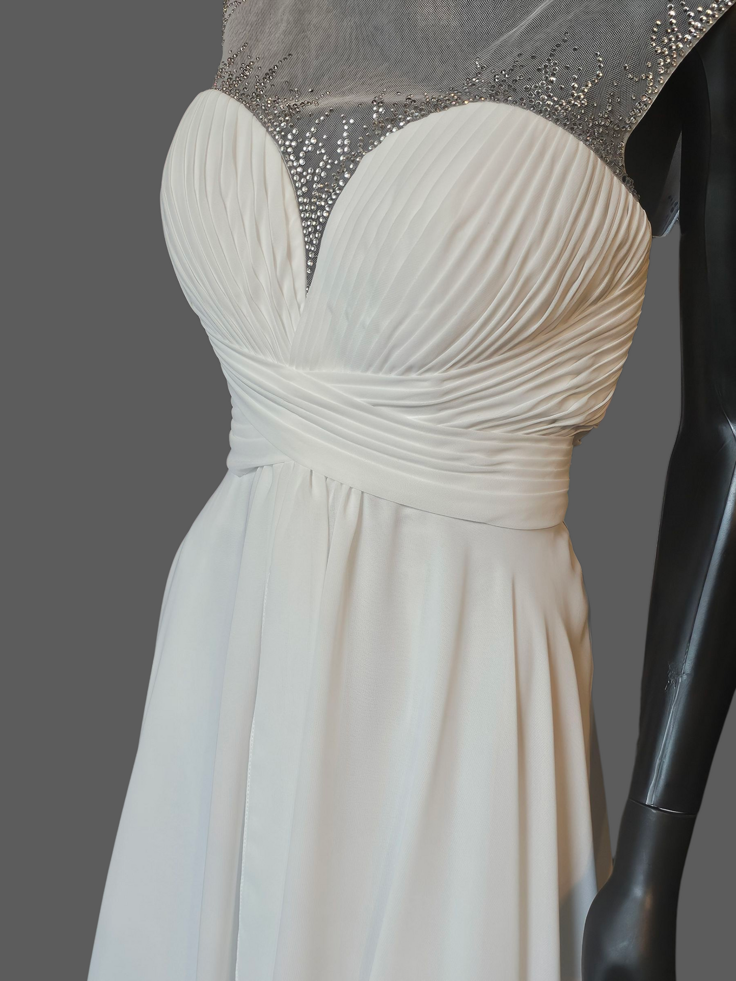 Ivory Chiffon Illusion Sparkle V-Neckline Wedding Gown - PC Marys