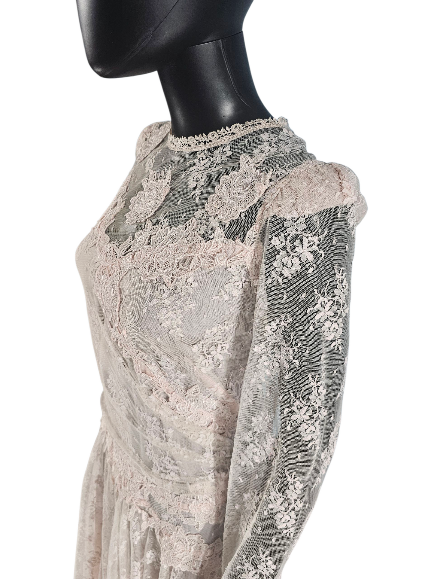 Vintage Pink Lace Drop Waist Formal Dress