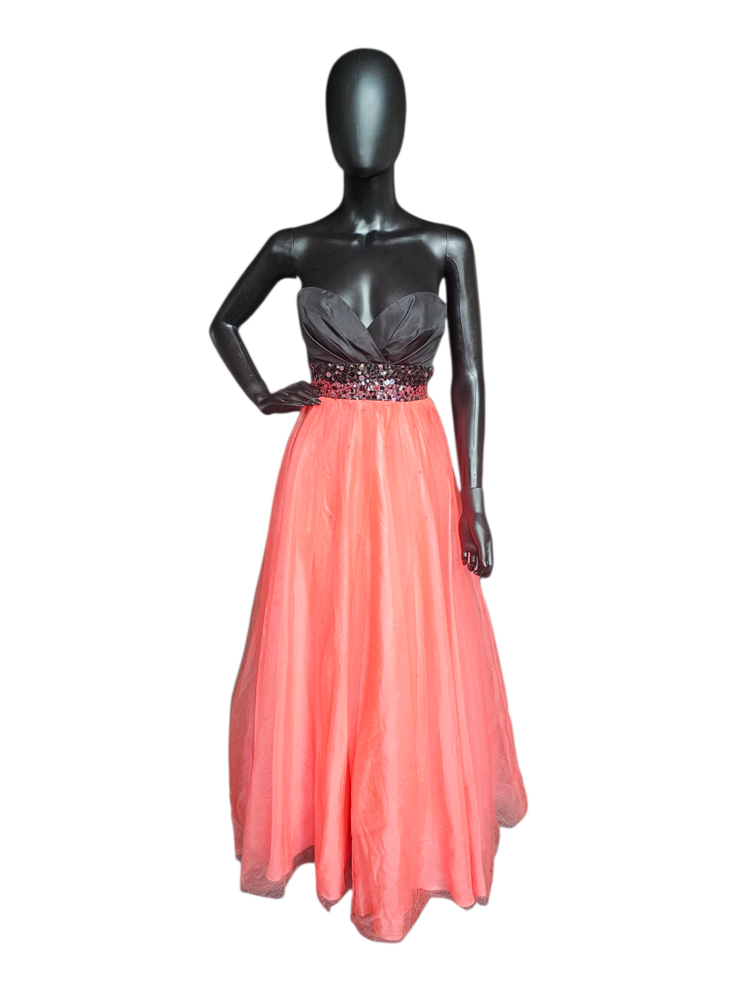 Black/Coral A-Line Tulle Prom Dress - Jump