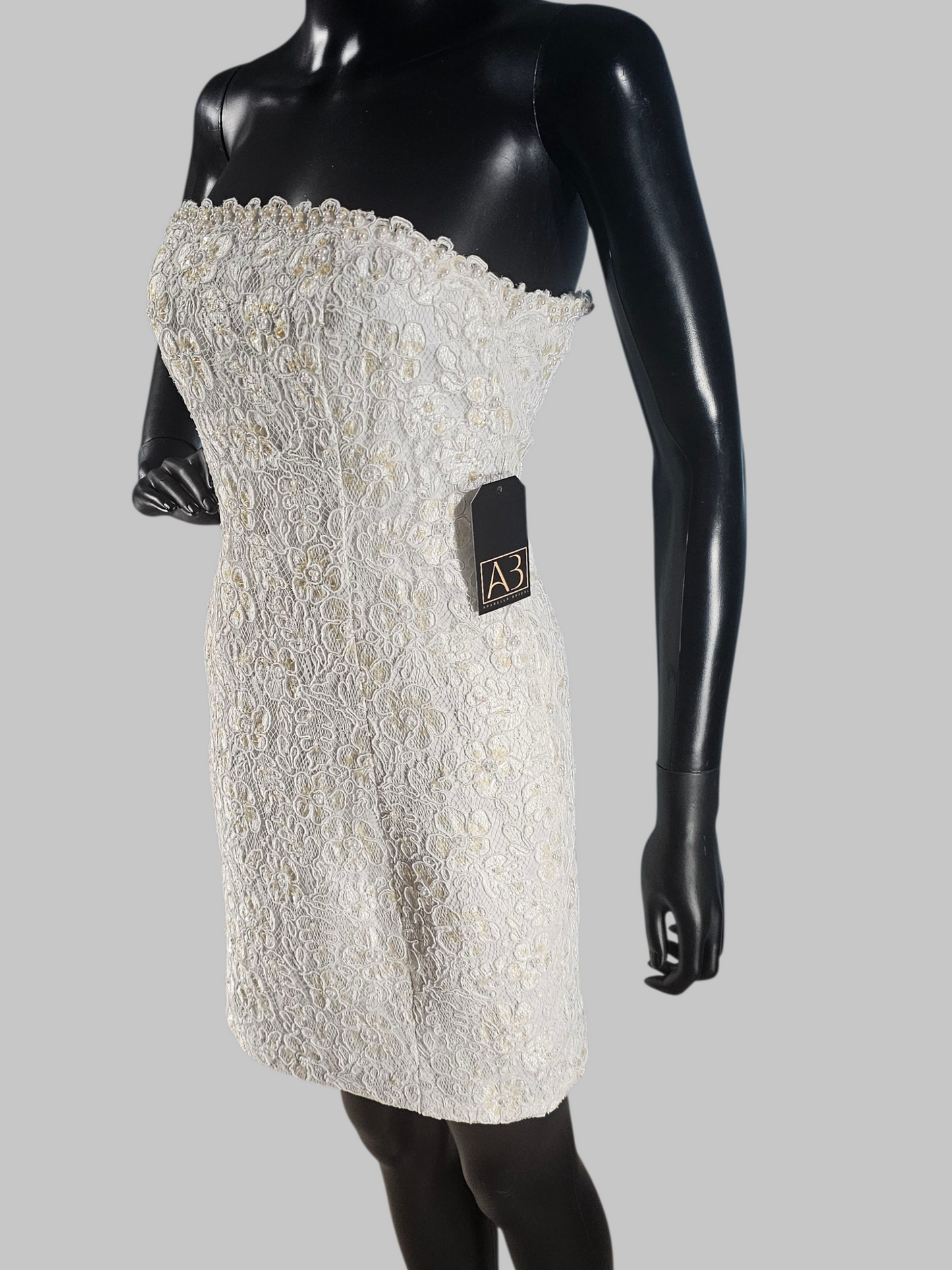 Short White Embellished Lace Wedding Gown