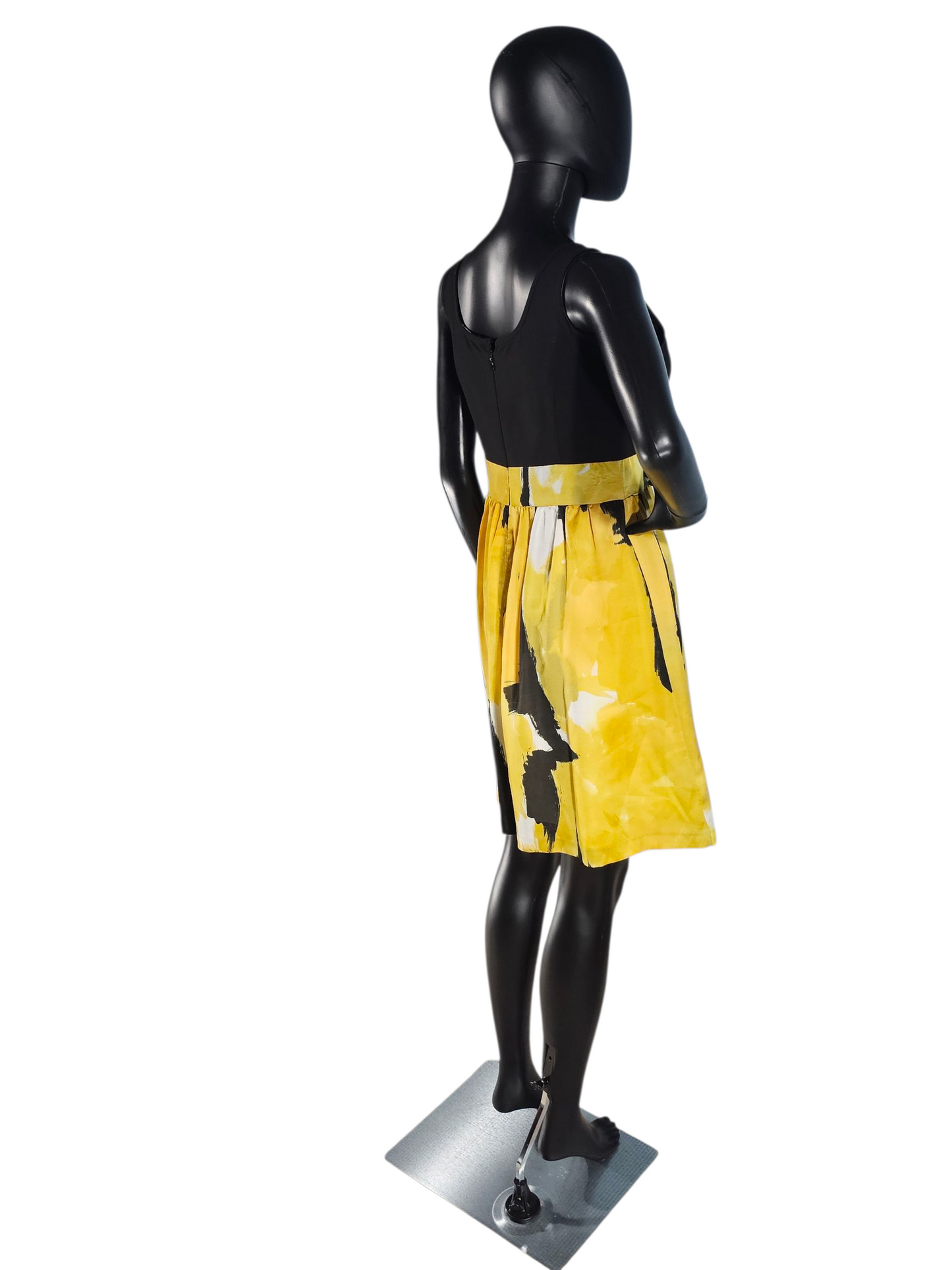 Black/Yellow Floral Print Chiffon Casual Dress - Ellen Tracy