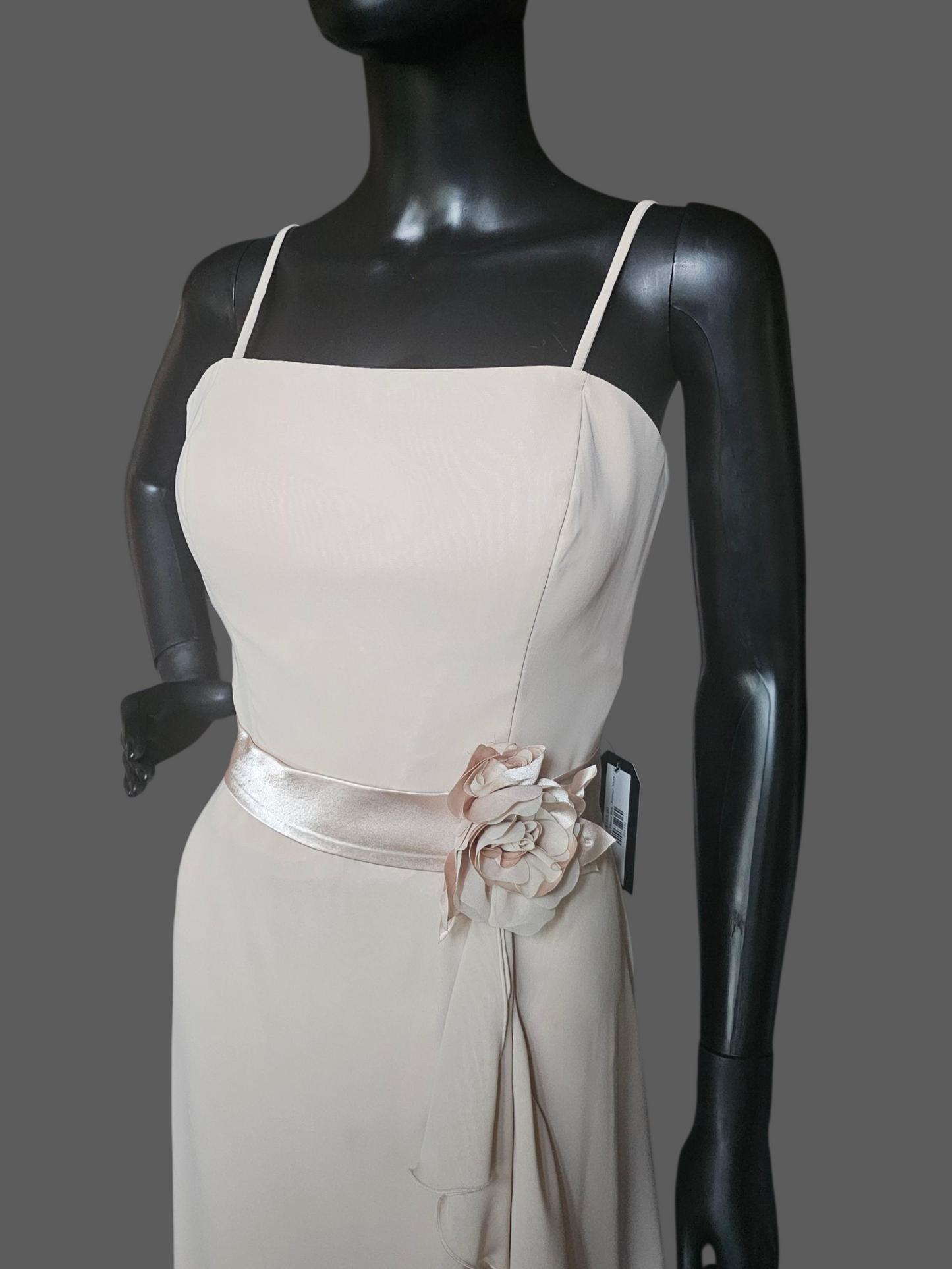 Cream Simple Chiffon Flower Belt Maxi Dress - Forever Yours