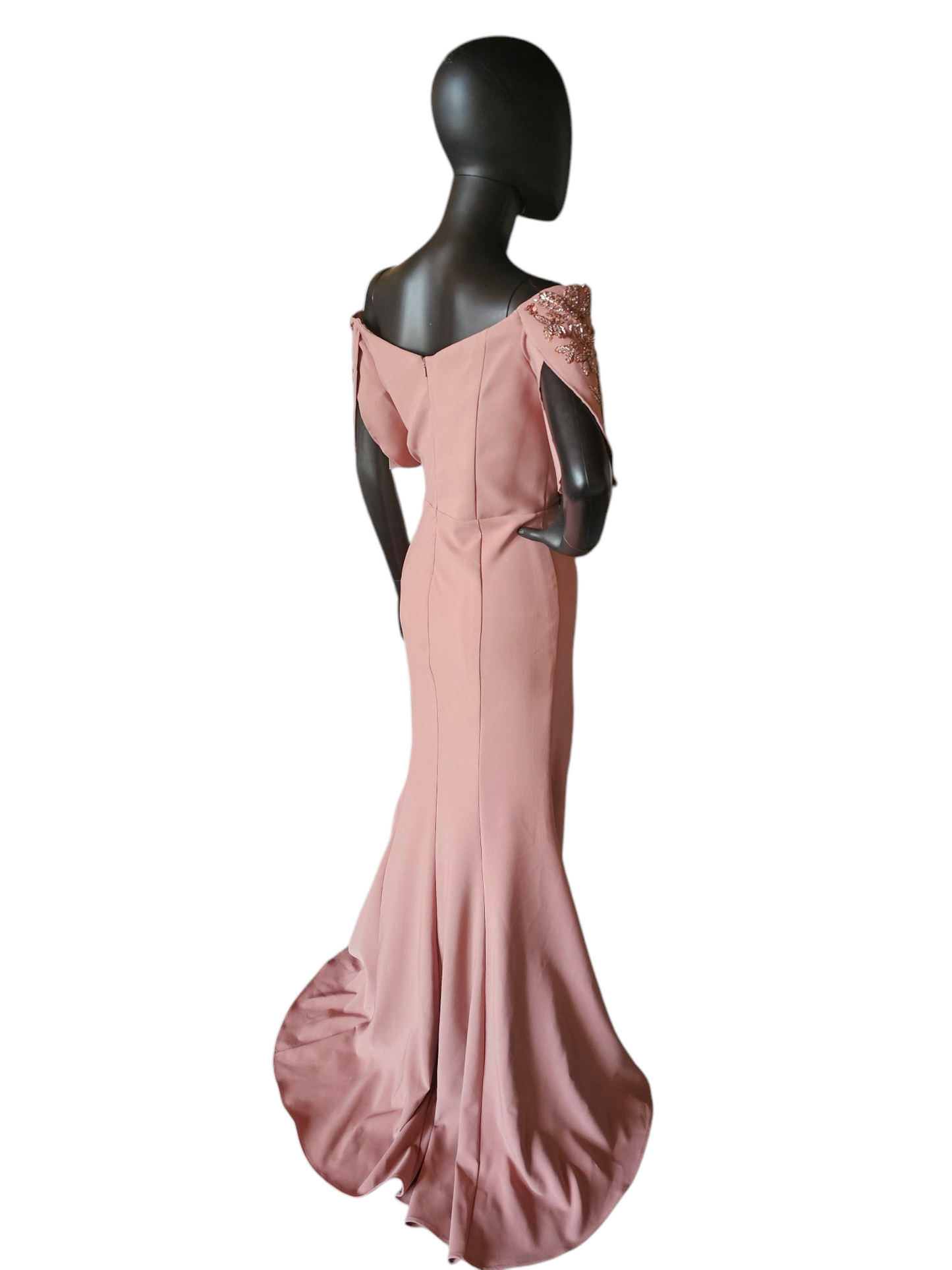 Dusty Rose Off Shoulder Fit/Flare Formal Gown - Madeline Gardner