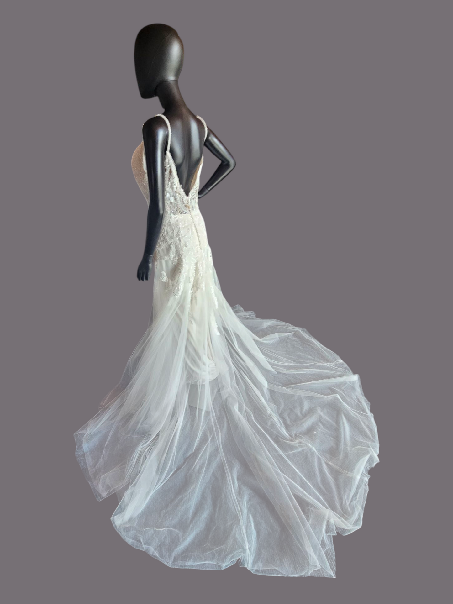 Ivory Beaded Fit/Flare Illusion Wedding Gown - Allure NWT