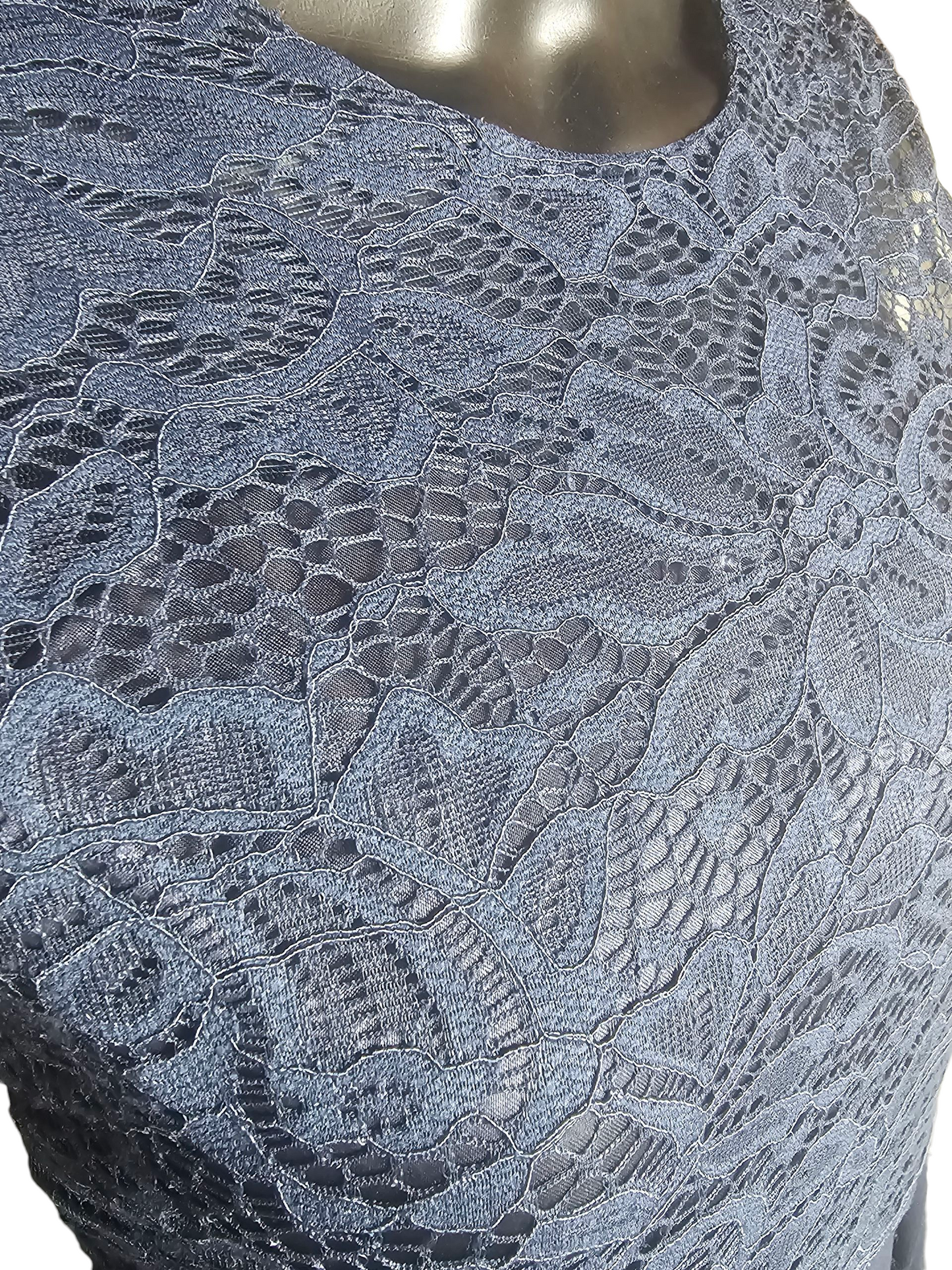 Navy Lace/Chiffon High/Low Dress