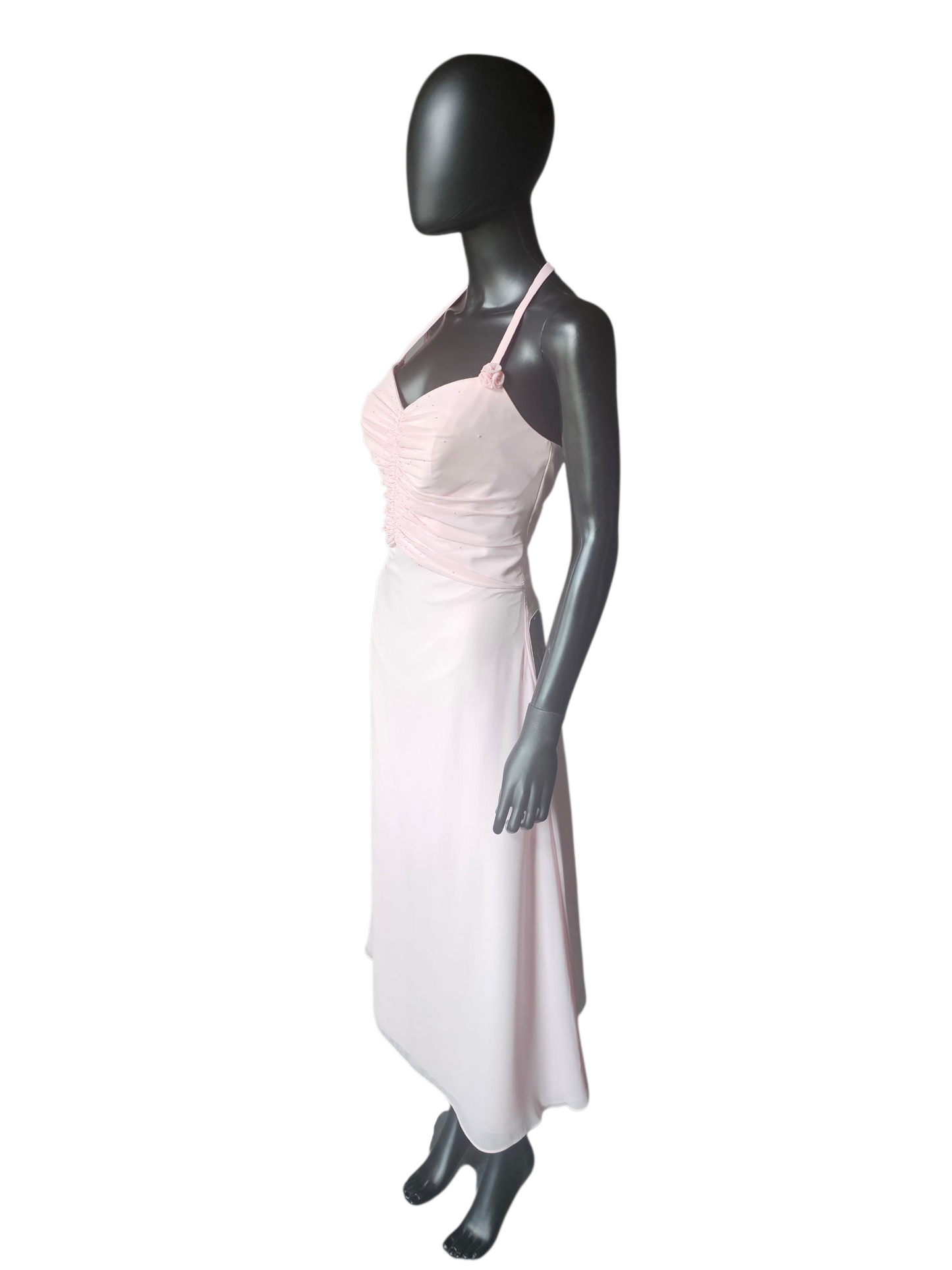 Petal Pink Chiffon Shirred Halter Party/Cocktail Midi Dress NWOT- Mori Lee
