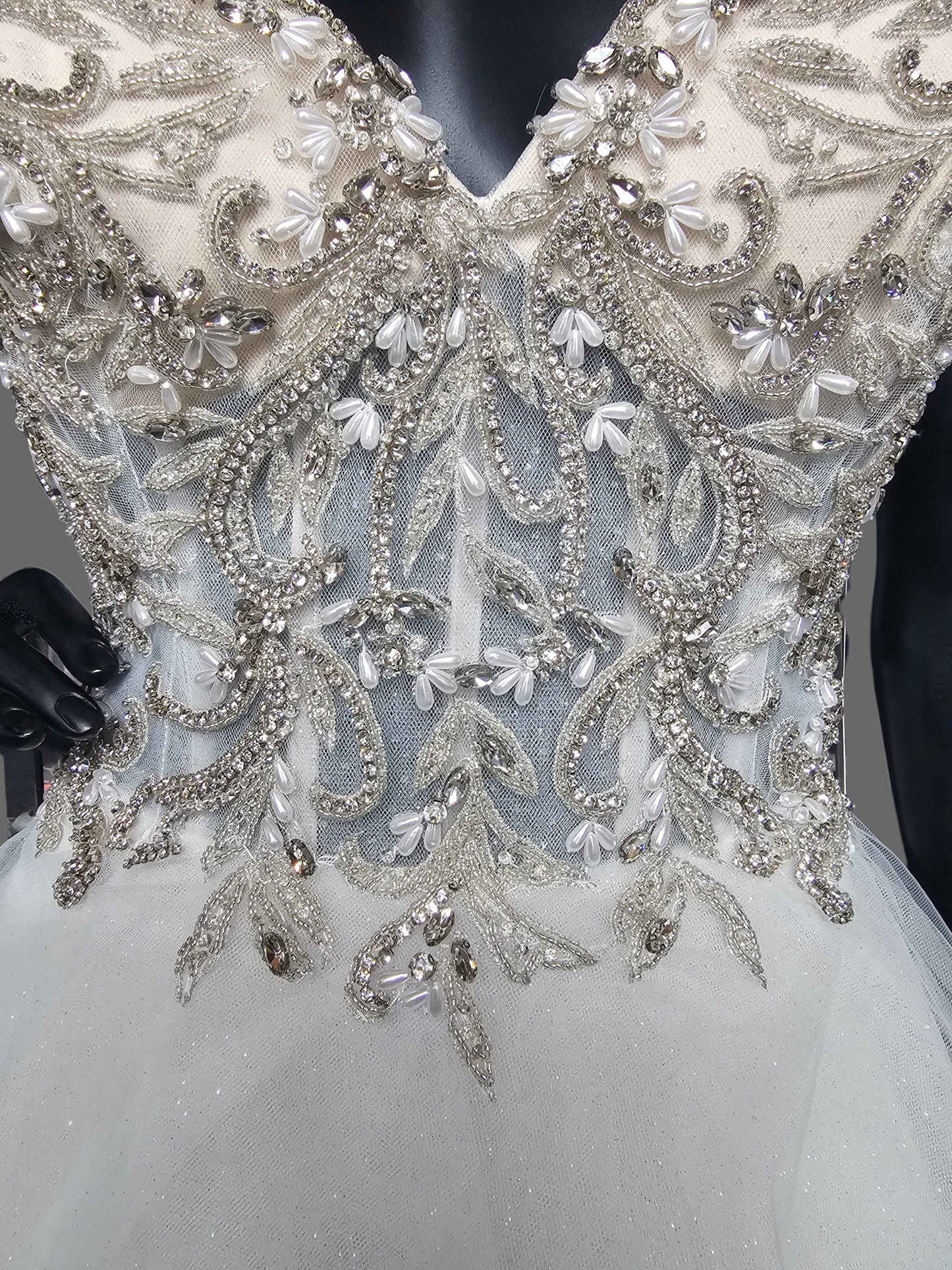 Silver Crystal/Glitter Tulle Ballgown Wedding Gown - Lucia