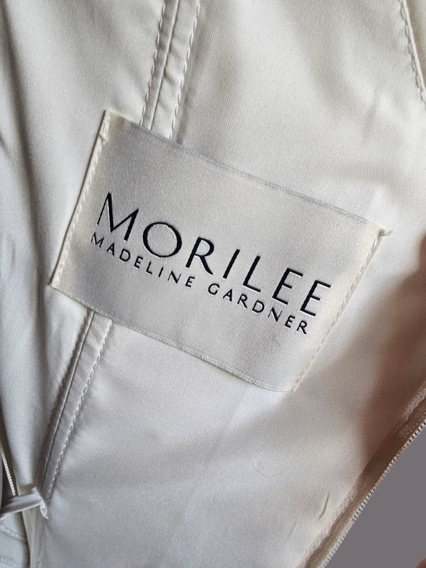 Off Shoulder/Portrait Collar Simple Ivory Crepe Wedding Gown - Mori Lee