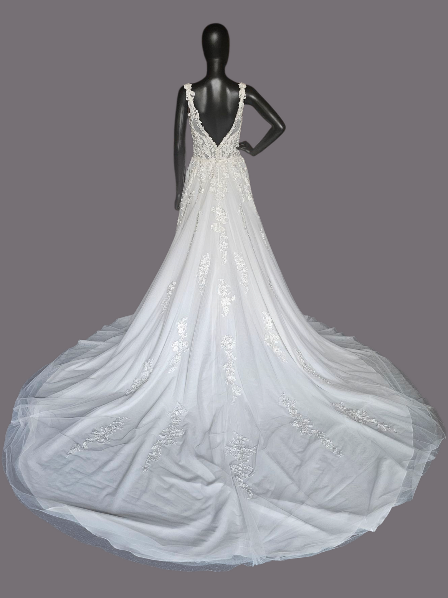 Ivory A-Line Wide Strap V-neck Plunge Wedding Gown - Mori Lee