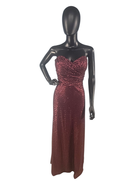 Bordeaux Sequin Halter Full Length Formal Gown - Mori Lee