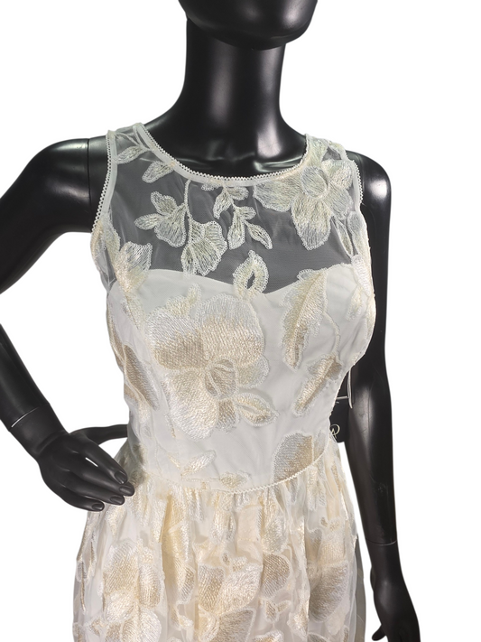 Ivory/Blush Floral Embroidered A-Line Knee Length Illusion Back & Top - Adrianna Papell