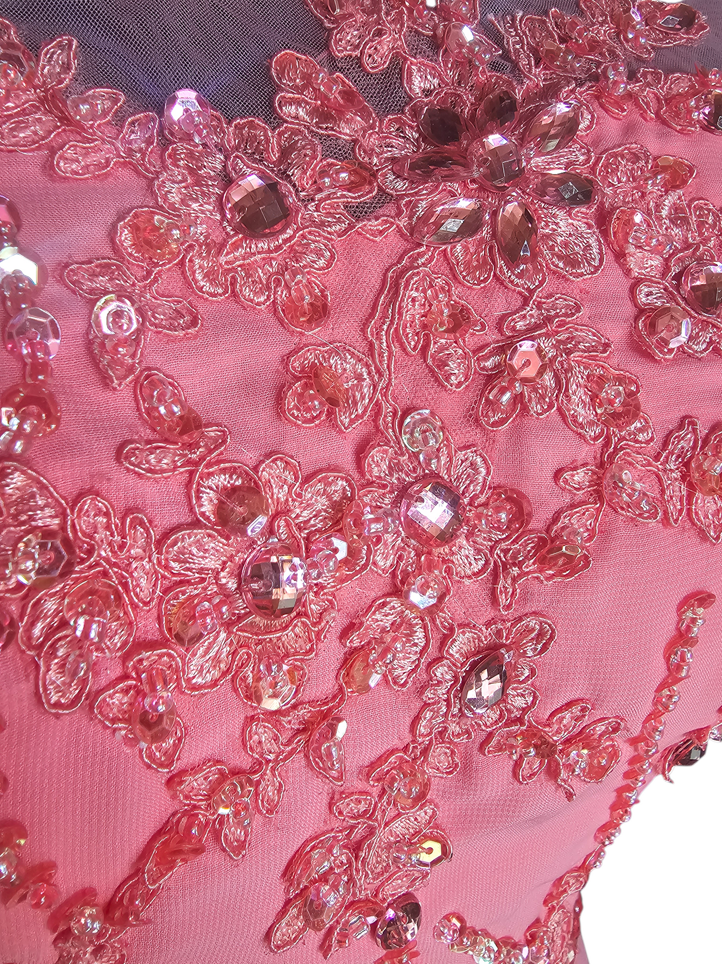 Coral Fitted Beaded Formal Maxi Dress - Hebeos