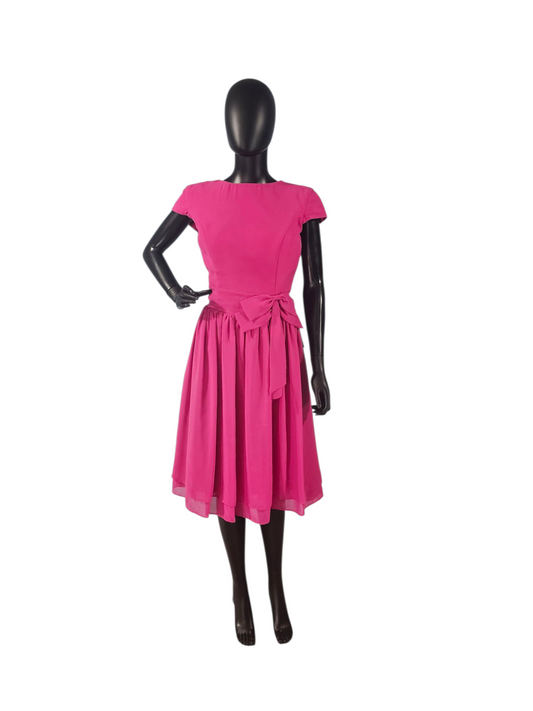 Hot Pink Cap Sleeve Full Skirt Cocktail Dress