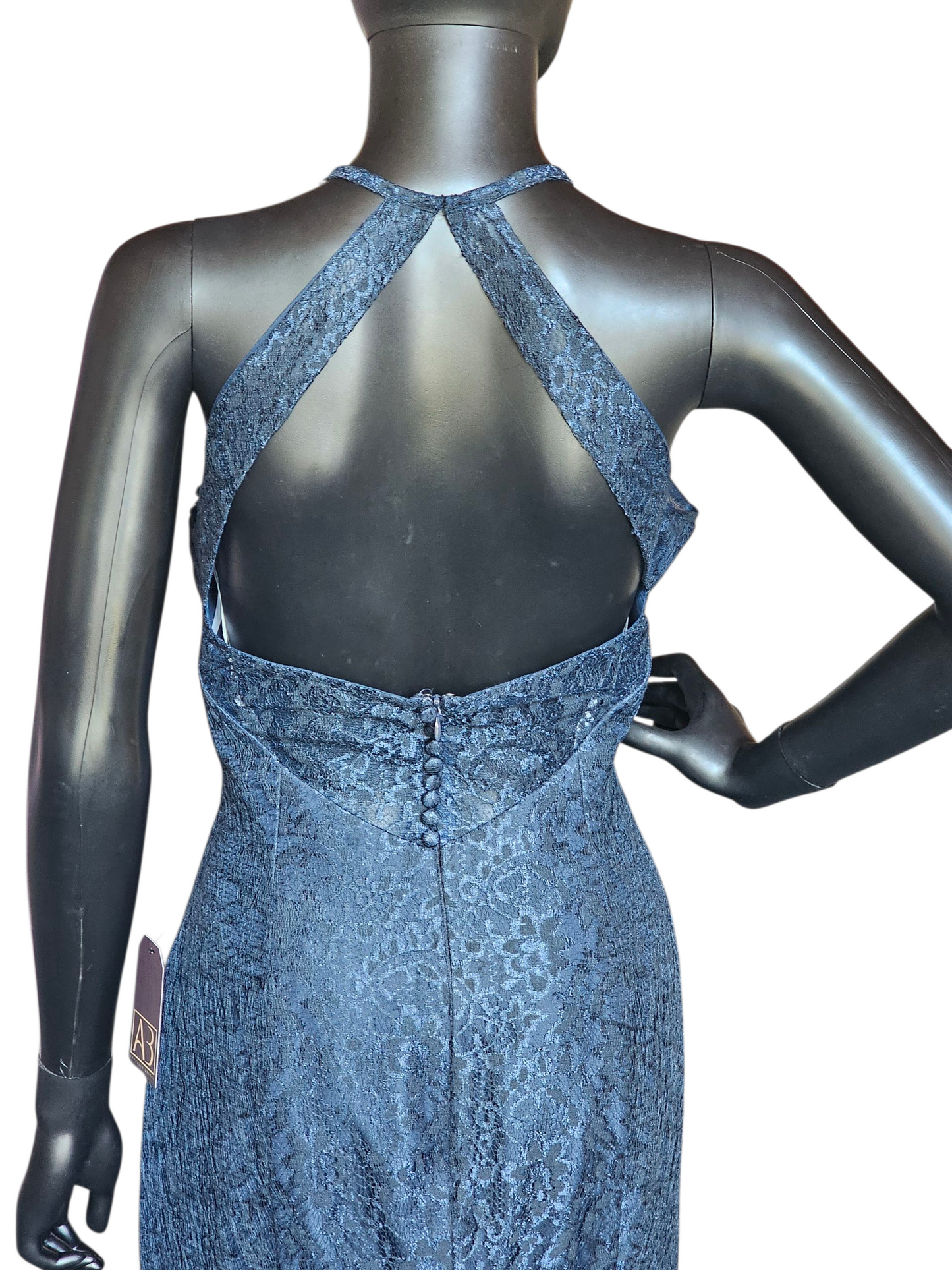 Navy Lace Fit/Flare Halter Maxi Formal/Bridesmaid/Mothers Dress - Da Vinci