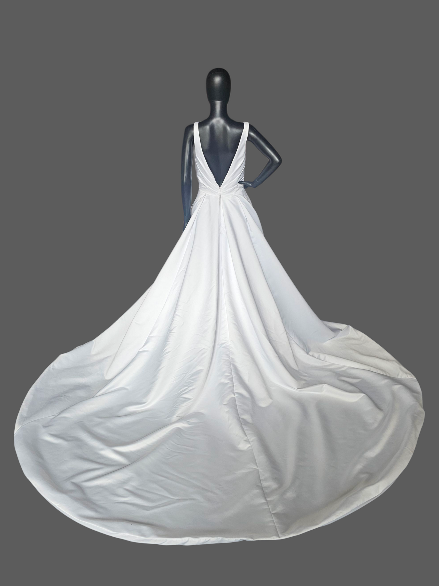 White Satin Minimalist V-Neck A-Line Wedding Gown - Da Vinci