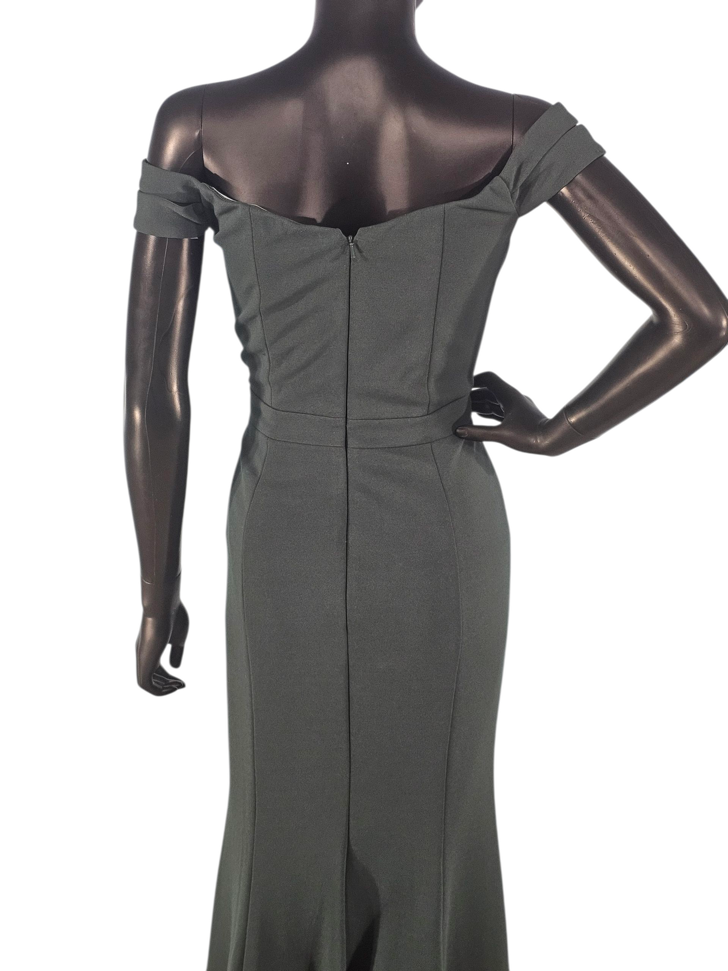 Fit/Flare Evergreen Crepe Full Length Formal Dress - Bill Levkoff