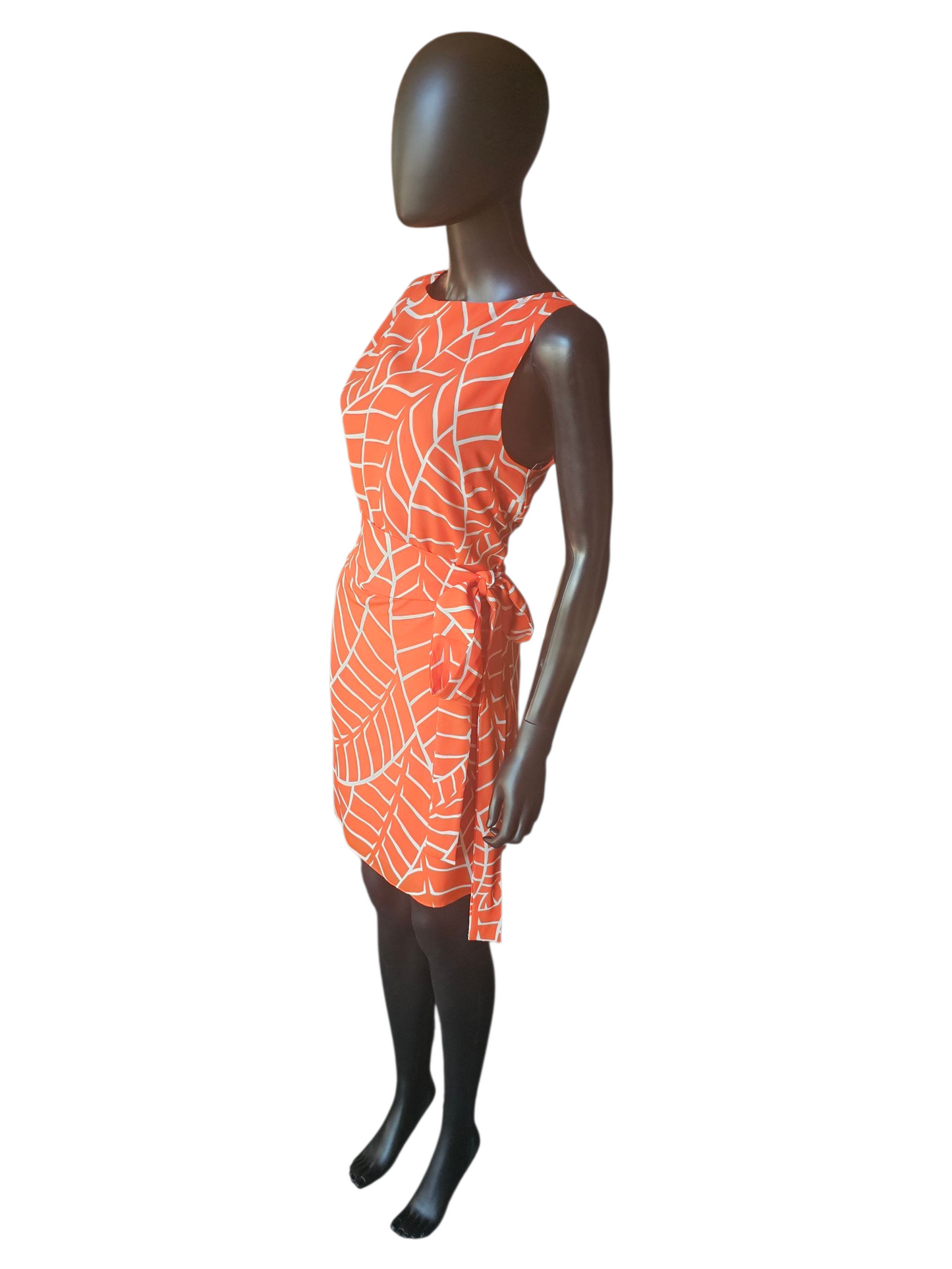 Orange/White Abstract Print Mid Length Dress - Susana Monaco