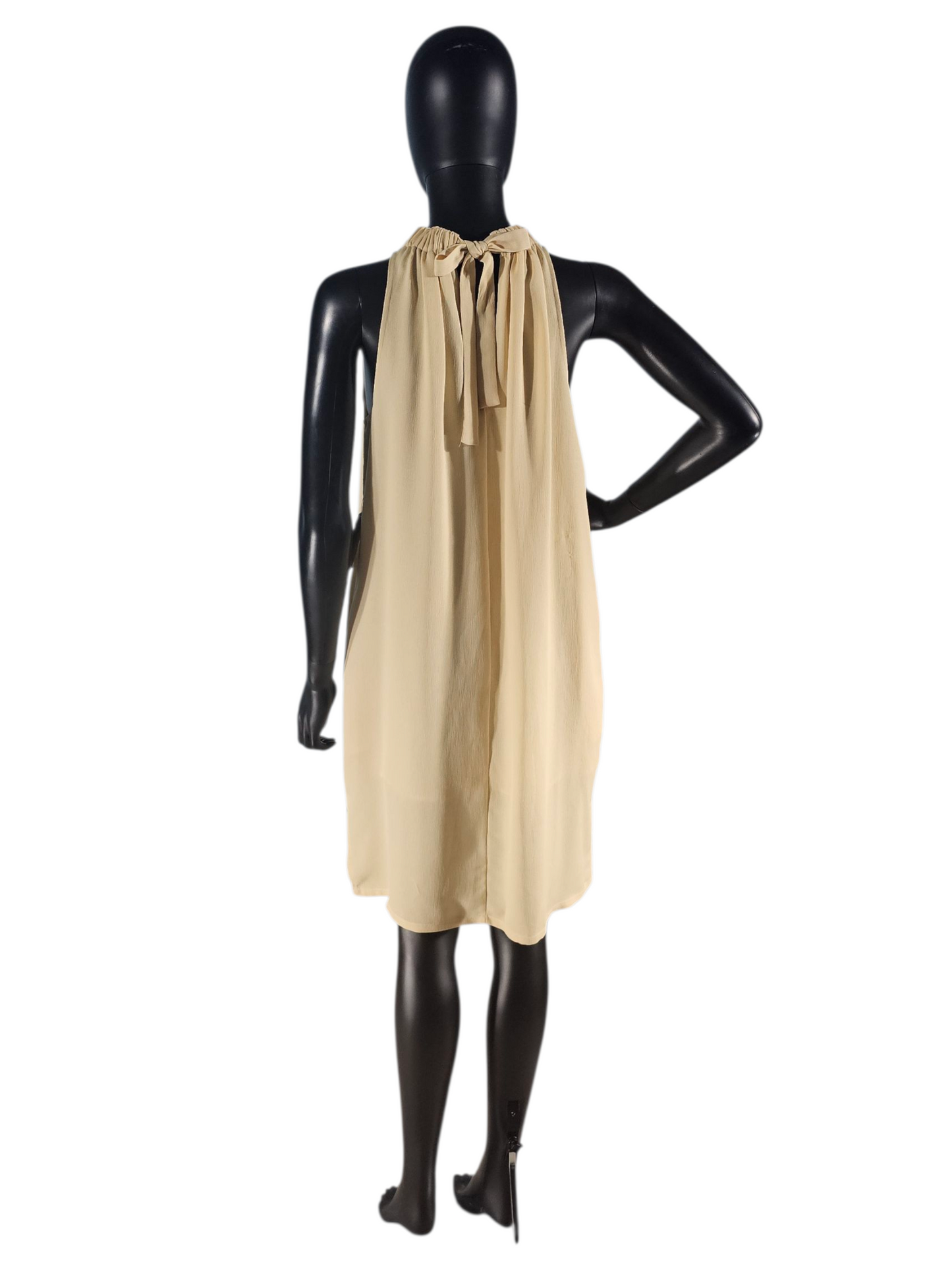 Daffodil Yellow Crepe Tie Neck Shift Short Dress - Prologue