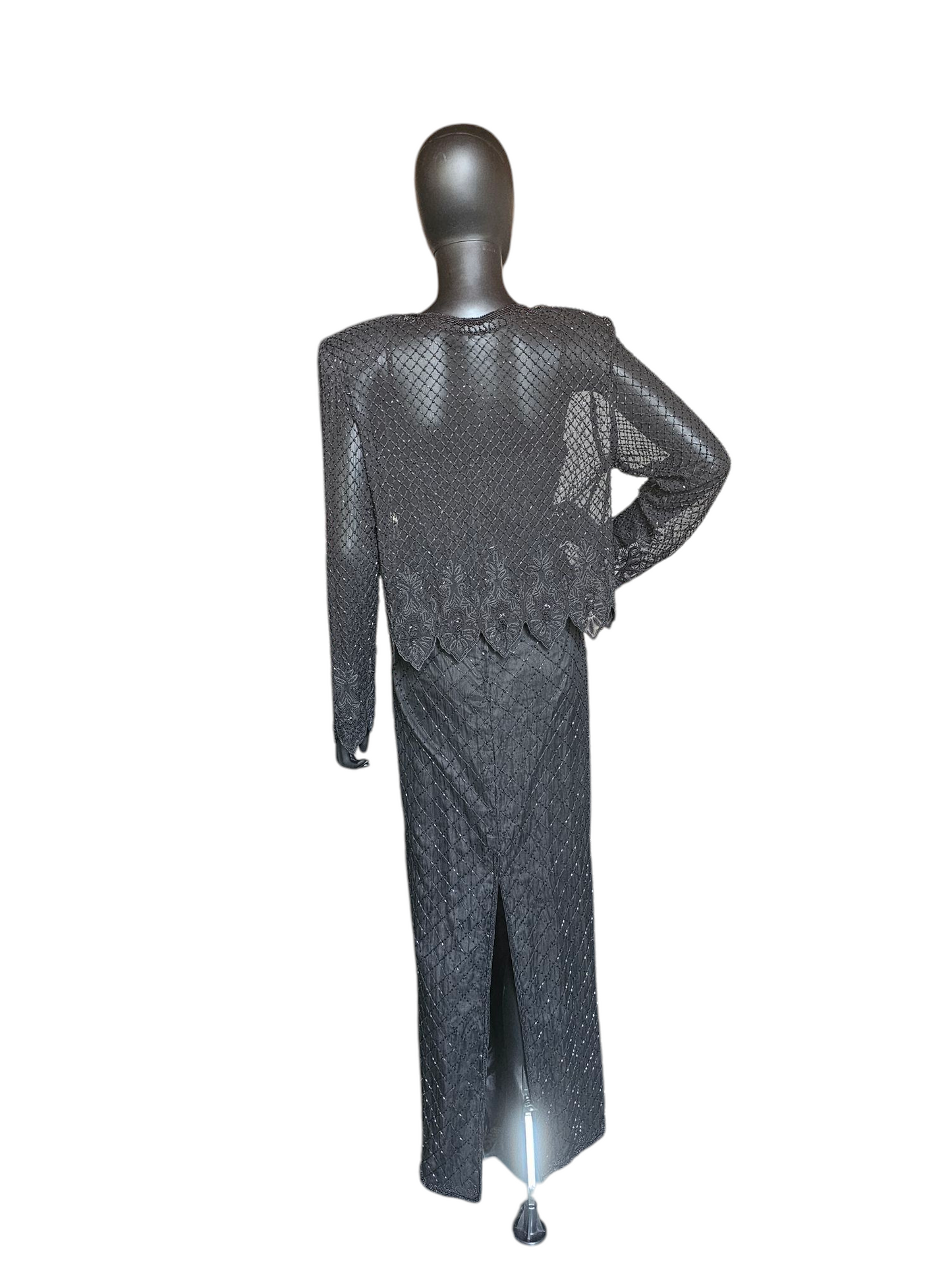 Vintage Black Silk Beaded Formal - Steney