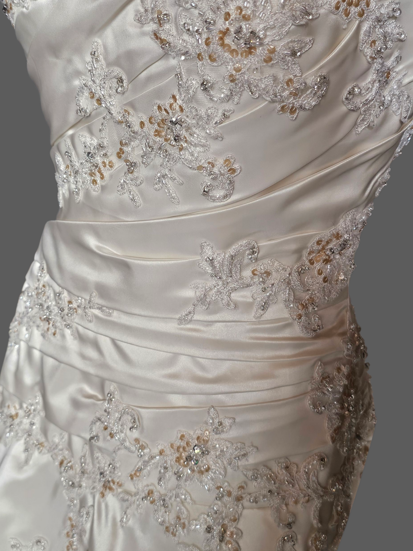 Ivory Taffeta Lace Embellish Wedding Gown - Blue