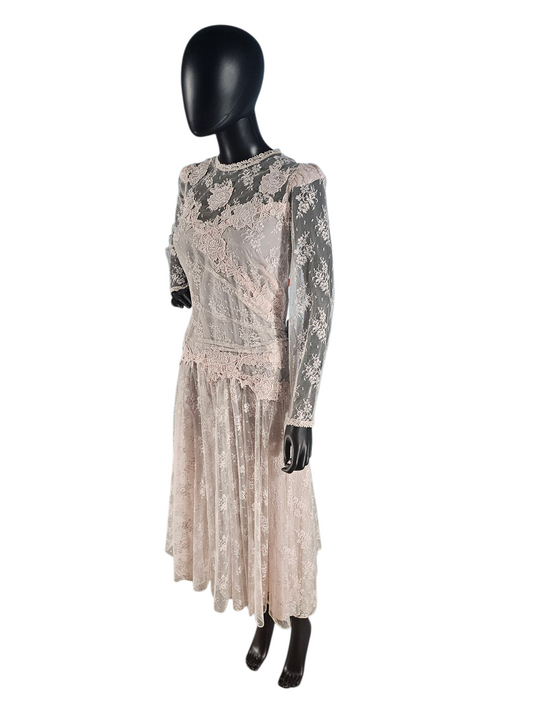Vintage Pink Lace Drop Waist Formal Dress